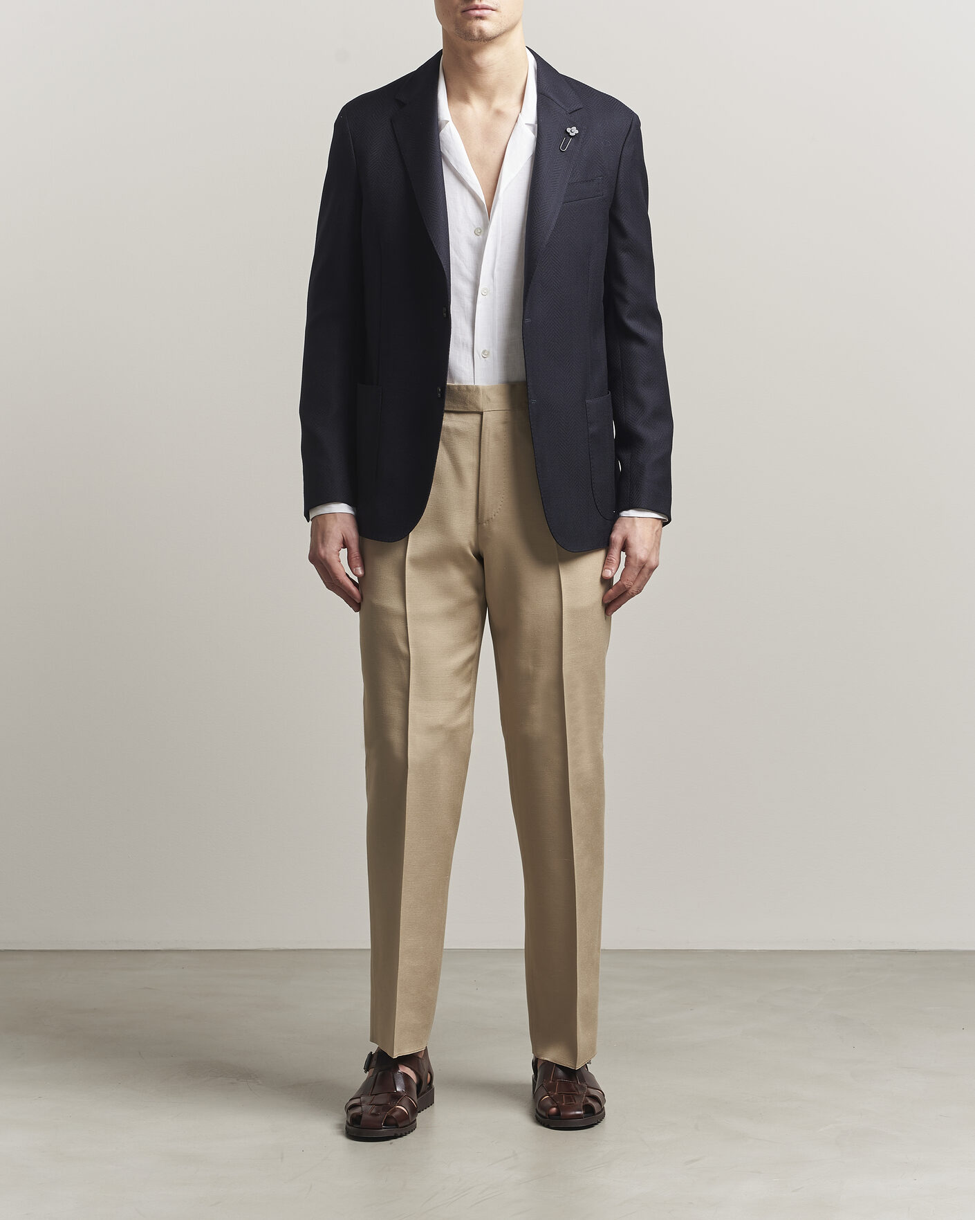 Hombres | Blazers | Lardini | Herringbone Light Wool Blazer Navy