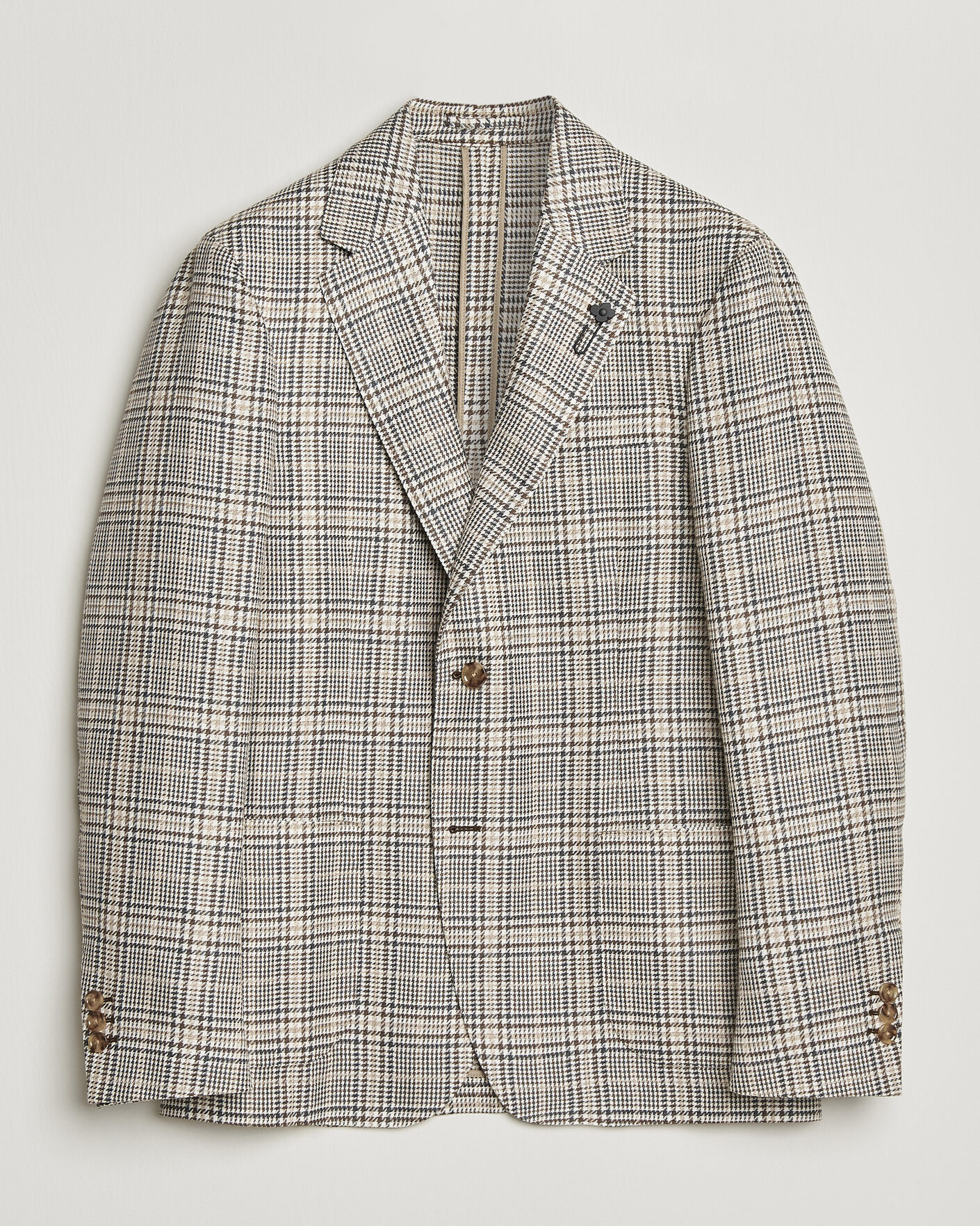 Hombres | Blazers | Lardini | Multi Check Cotton/Linen Blazer Beige