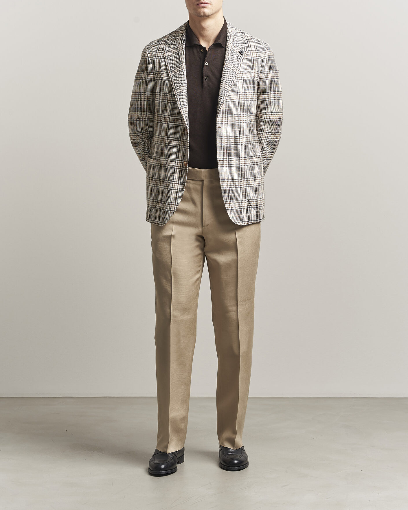 Hombres | Blazers | Lardini | Multi Check Cotton/Linen Blazer Beige