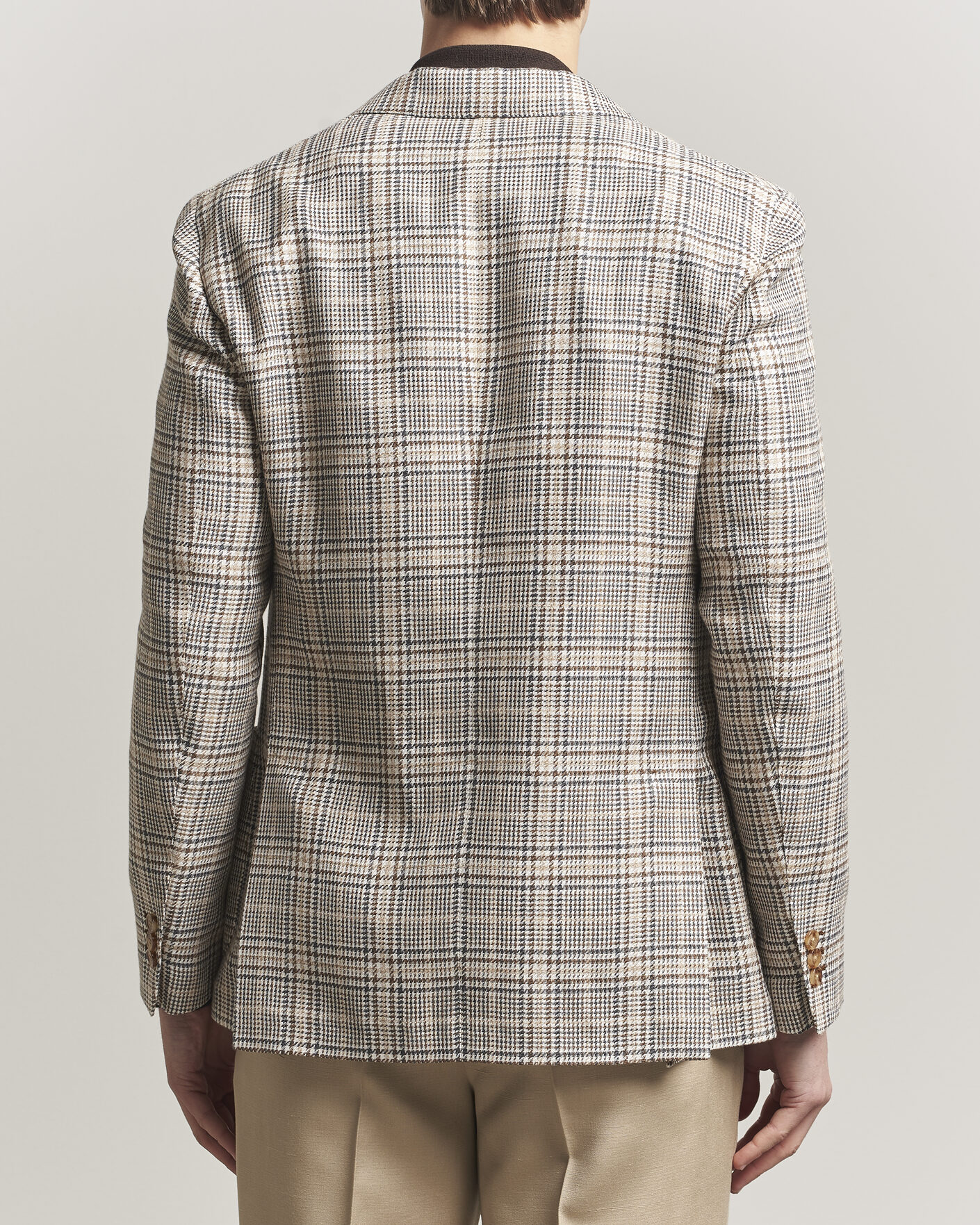 Hombres | Blazers | Lardini | Multi Check Cotton/Linen Blazer Beige