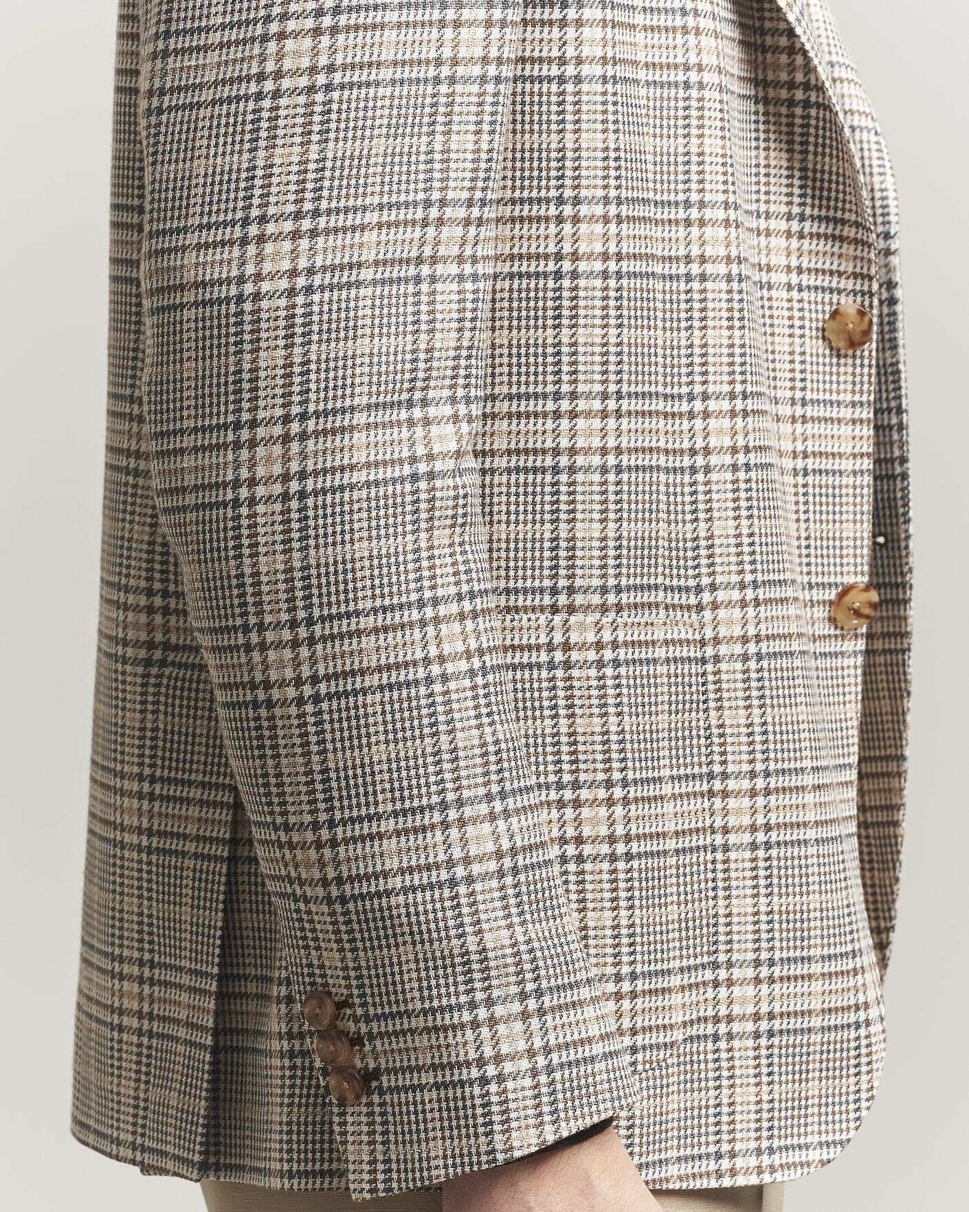 Hombres | Blazers | Lardini | Multi Check Cotton/Linen Blazer Beige