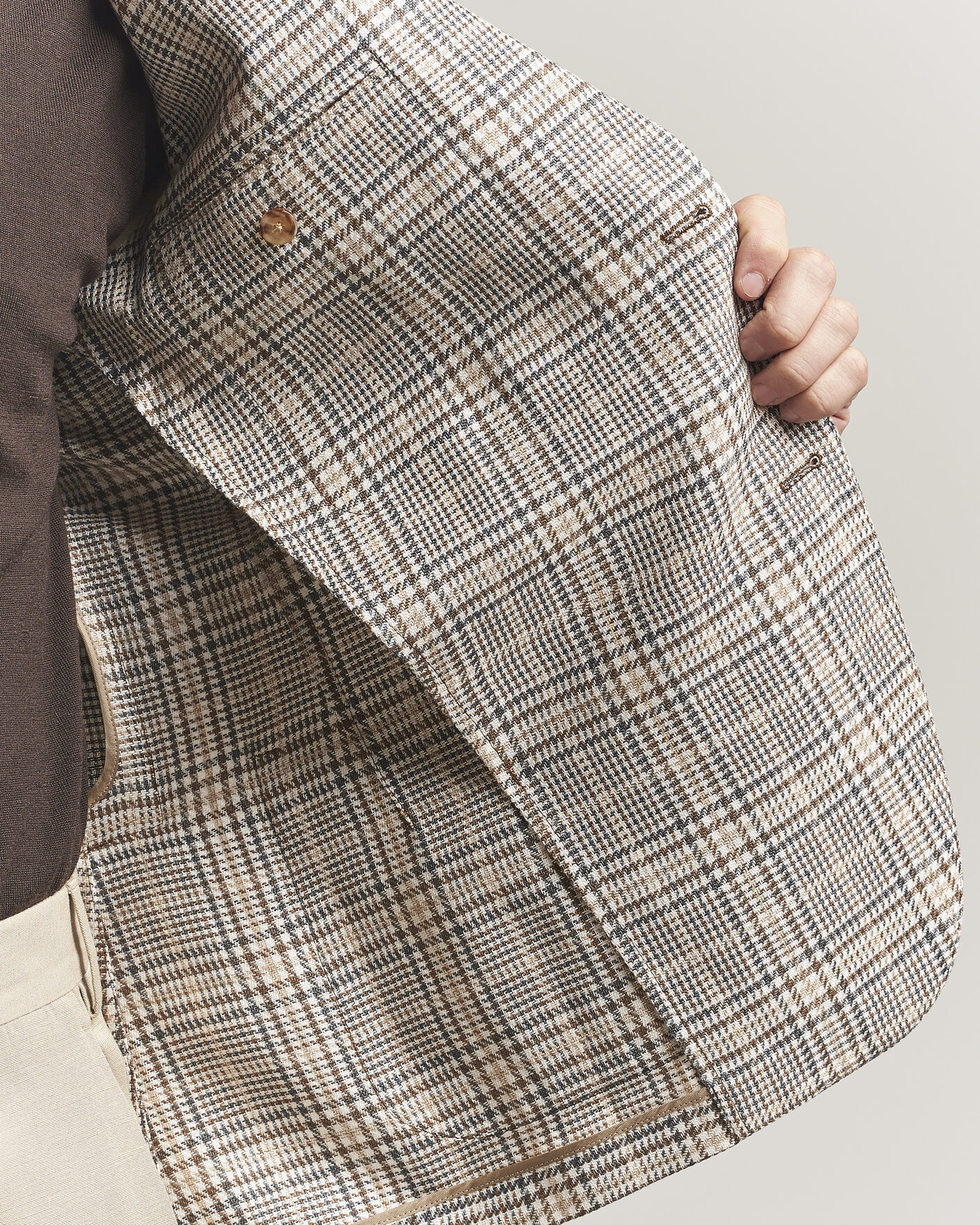 Hombres | Blazers | Lardini | Multi Check Cotton/Linen Blazer Beige