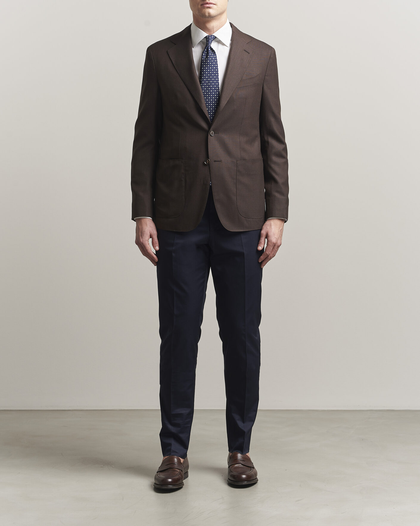 Hombres | Pantalones | Lardini | Lyon Cotton Twill Stretch Trousers Navy
