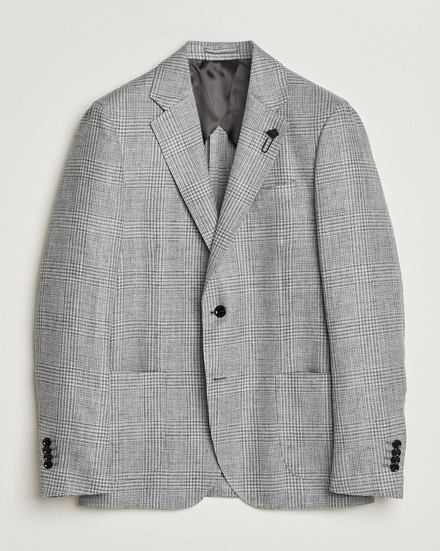 Hombres | Blazers | Lardini | Checked Linen/Wool Blazer Grey