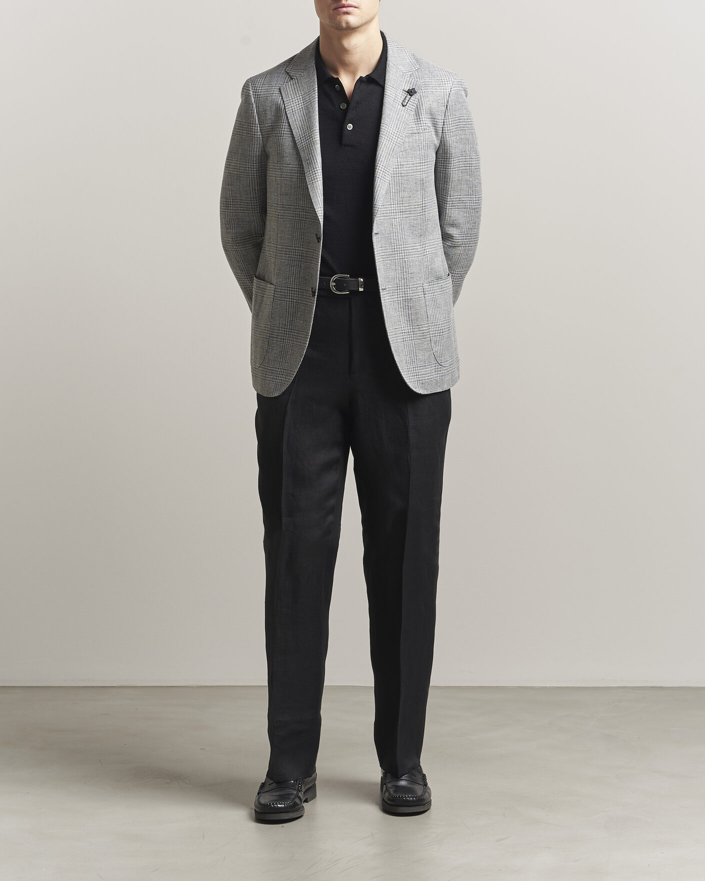Hombres | Blazers | Lardini | Checked Linen/Wool Blazer Grey