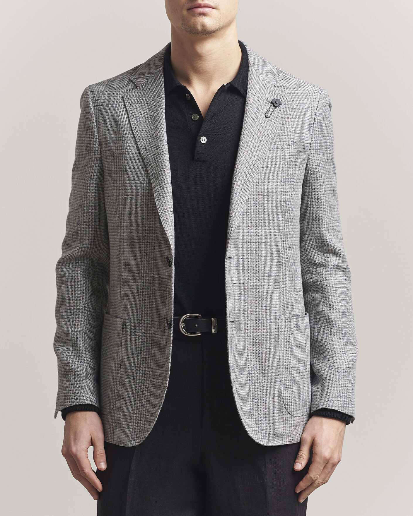 Hombres | Blazers | Lardini | Checked Linen/Wool Blazer Grey