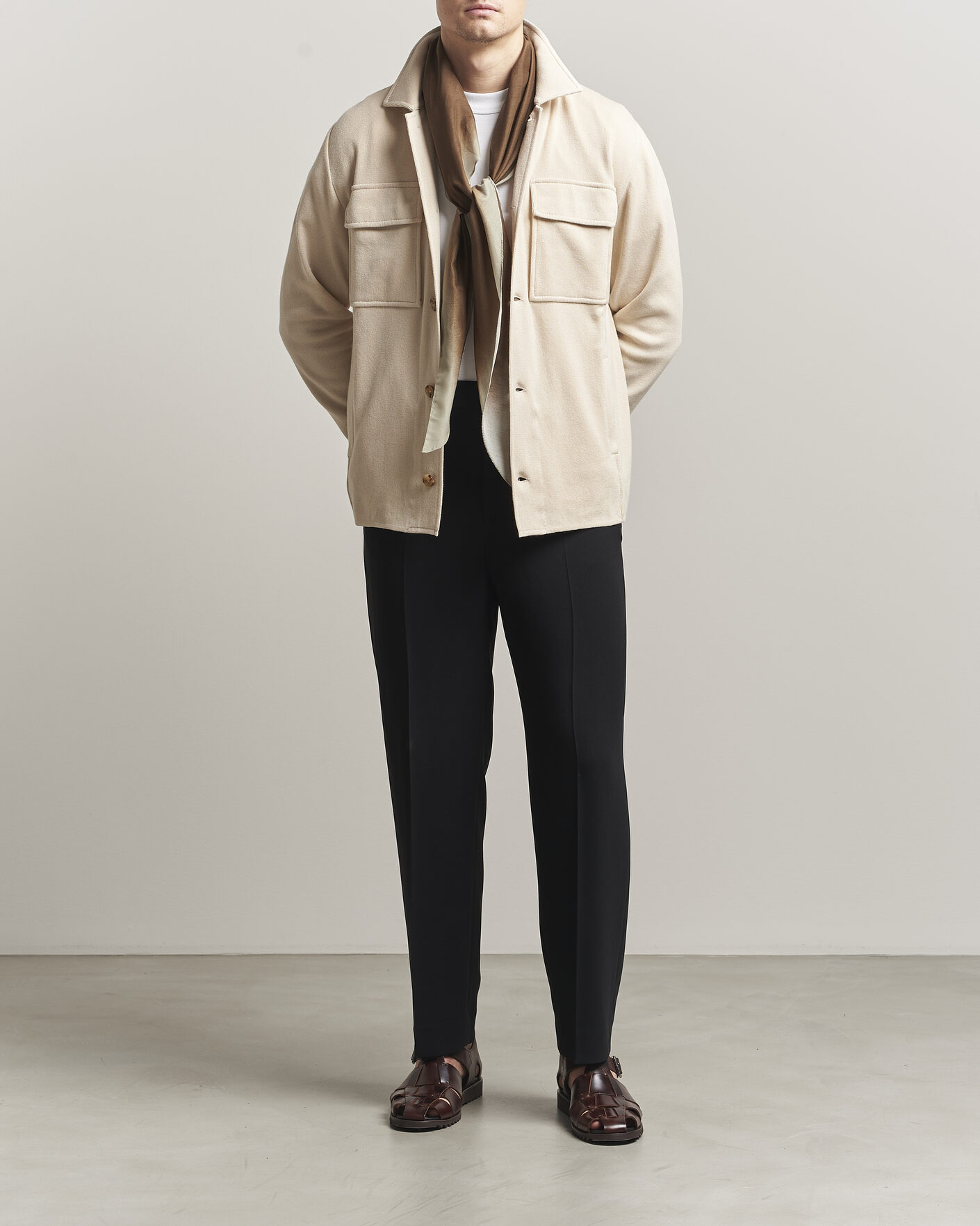 Hombres | Abrigos y chaquetas | Lardini | Knitted Cotton Pocket Shirt Jacket Beige
