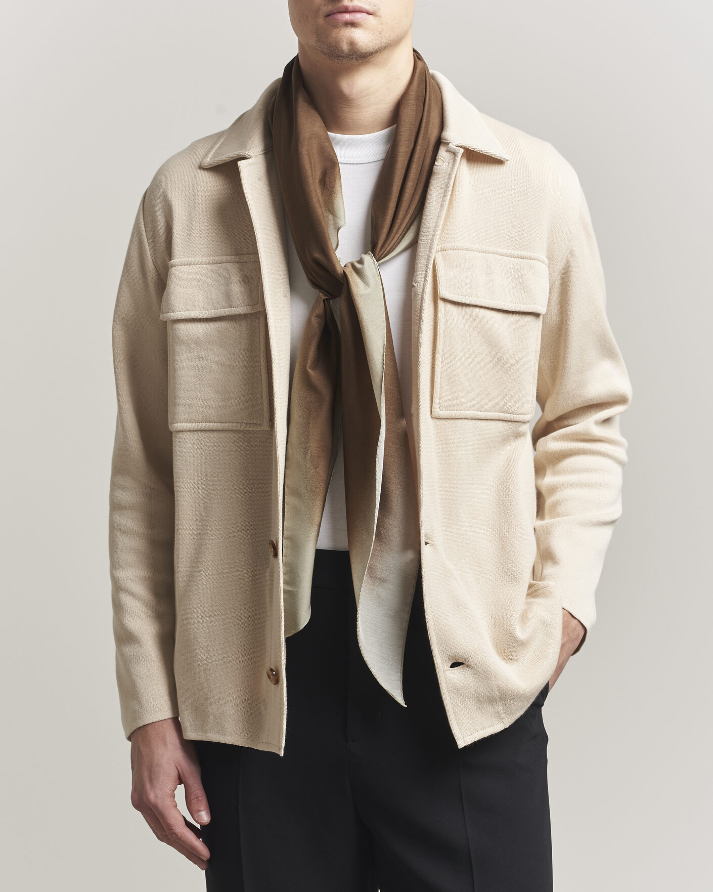 Hombres | Abrigos y chaquetas | Lardini | Knitted Cotton Pocket Shirt Jacket Beige