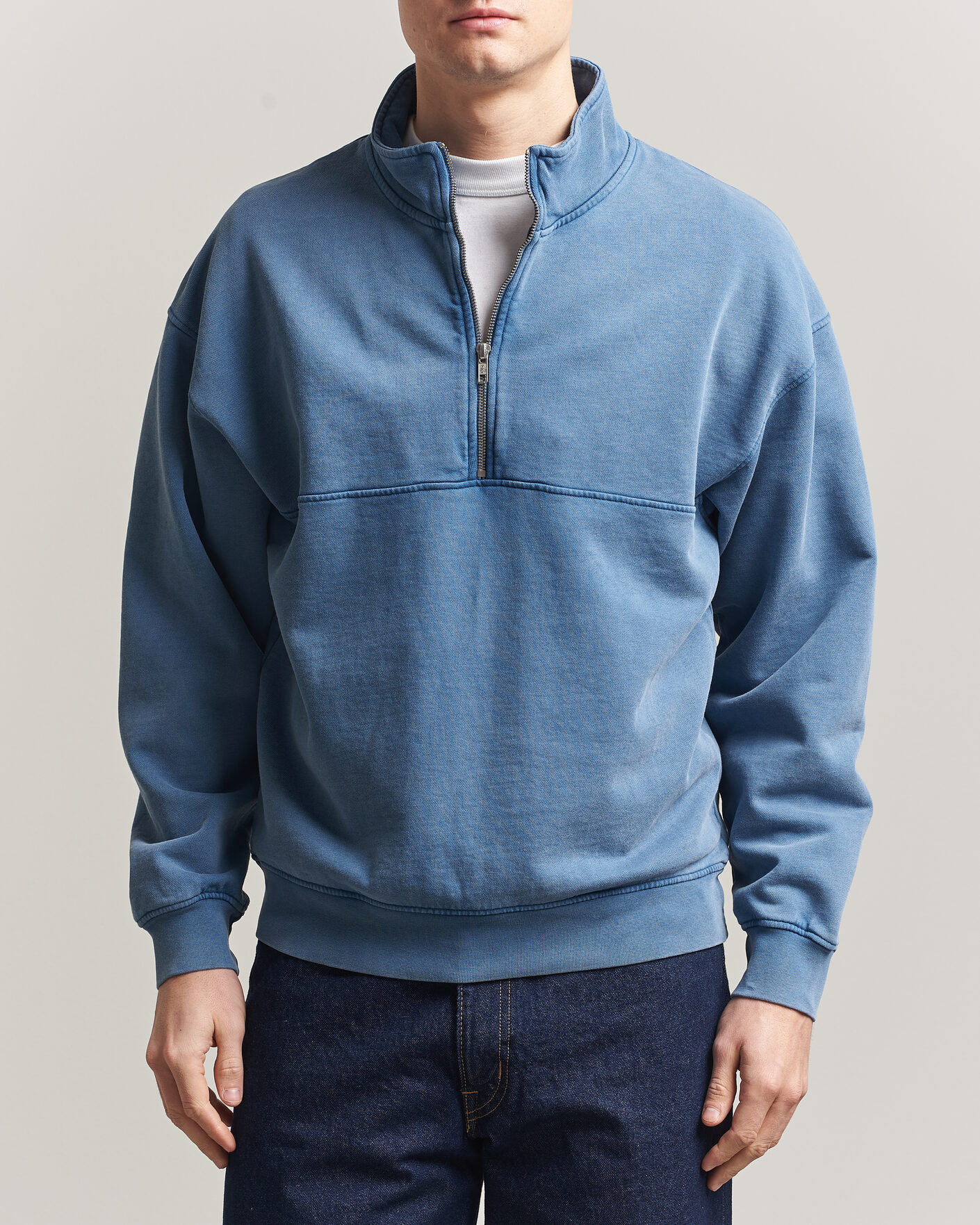 Hombres | Jerséis y prendas de punto | Colorful Standard | Classic Organic Half-Zip Faded Indigo