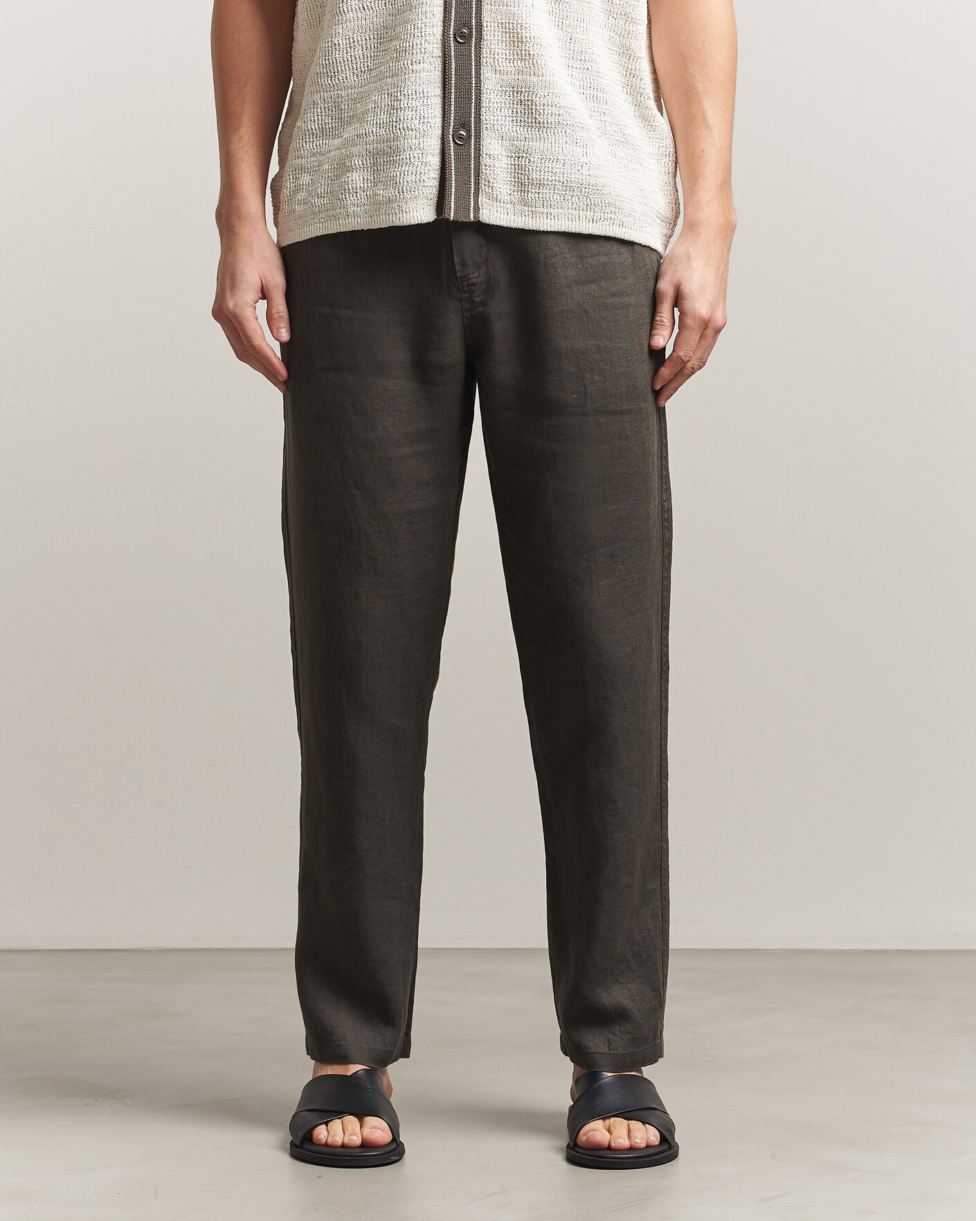 Hombres | Pantalones | Samsøe Samsøe | Jabari Linen Drawstring Trousers Black Olive