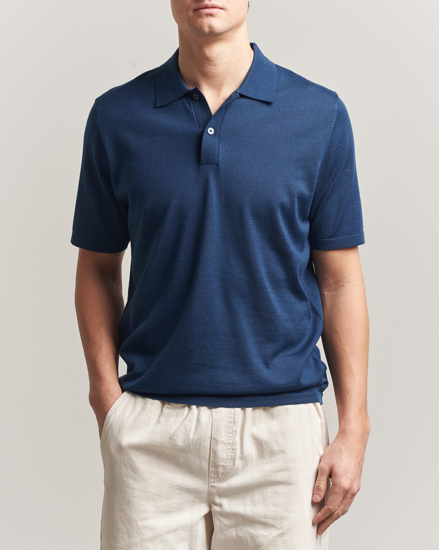 Hombres | Polos | Samsøe Samsøe | Rowan Knitted Polo Insignia Blue