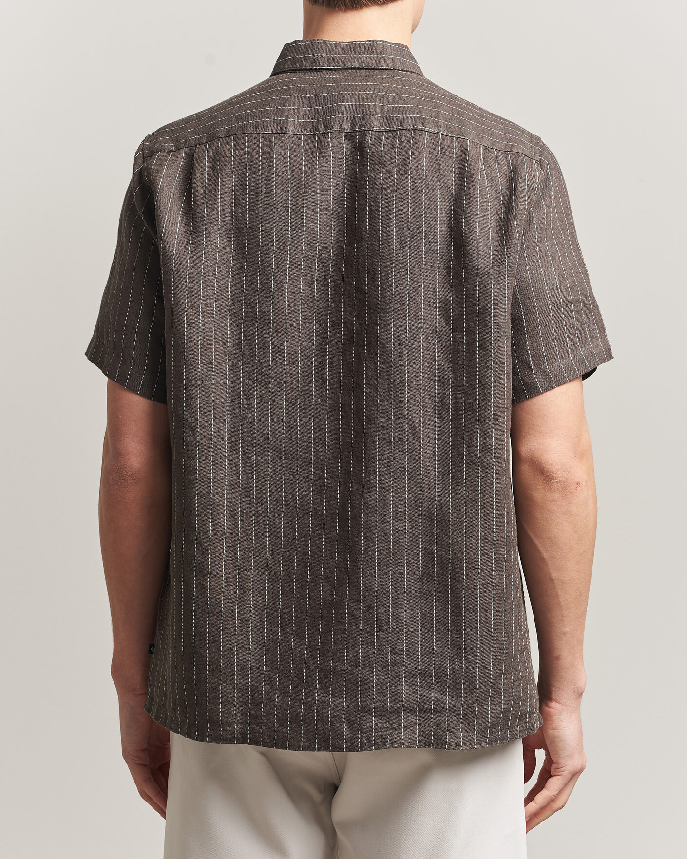 Hombres | Camisas | Samsøe Samsøe | Avan Linen Striped Short Sleeve Shirt Black Olive