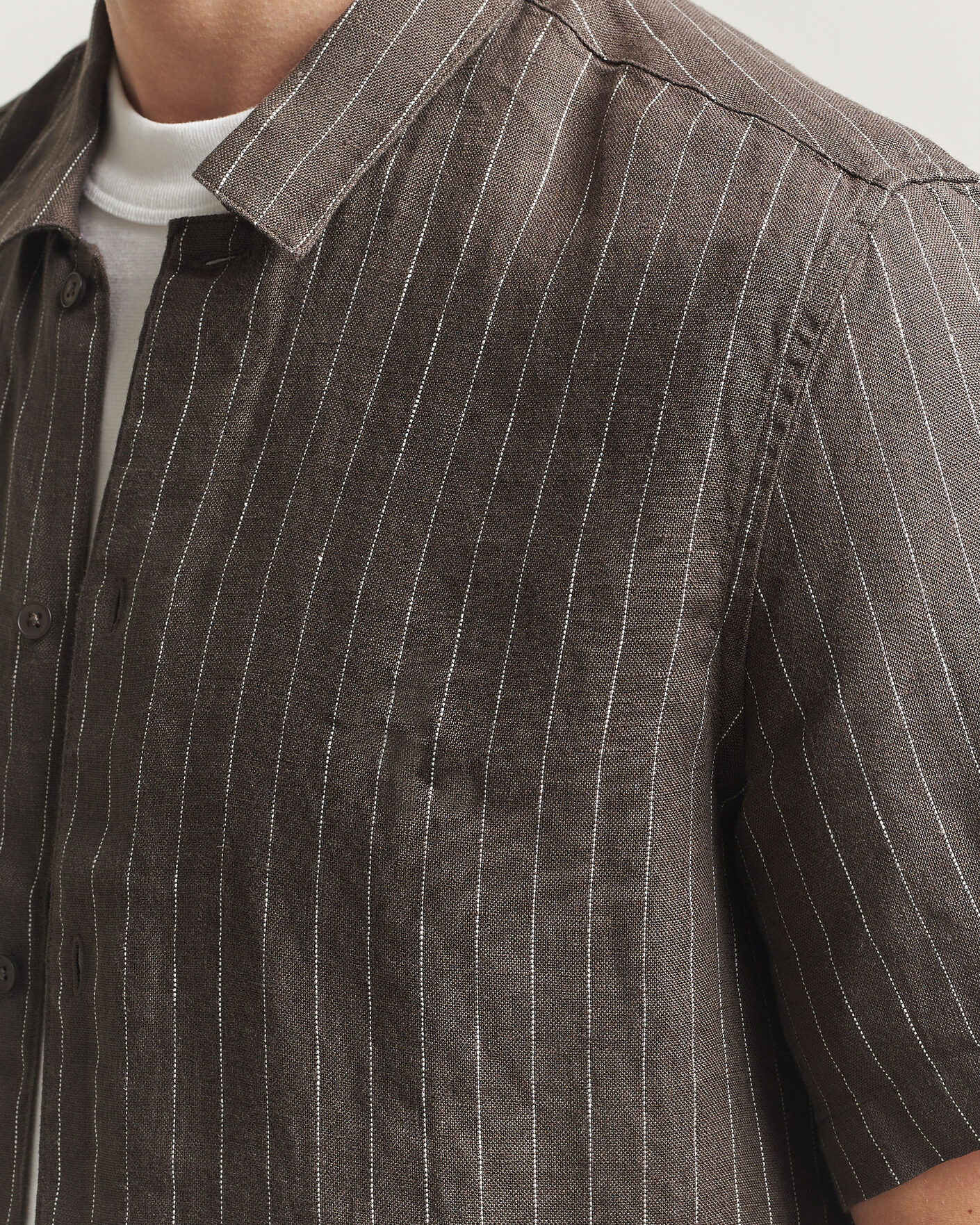 Hombres | Camisas | Samsøe Samsøe | Avan Linen Striped Short Sleeve Shirt Black Olive