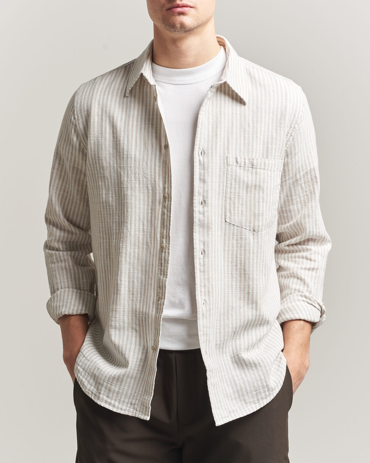 Hombres | Camisas | Samsøe Samsøe | Liam Cotton/Linen Striped Shirt Moonstruck