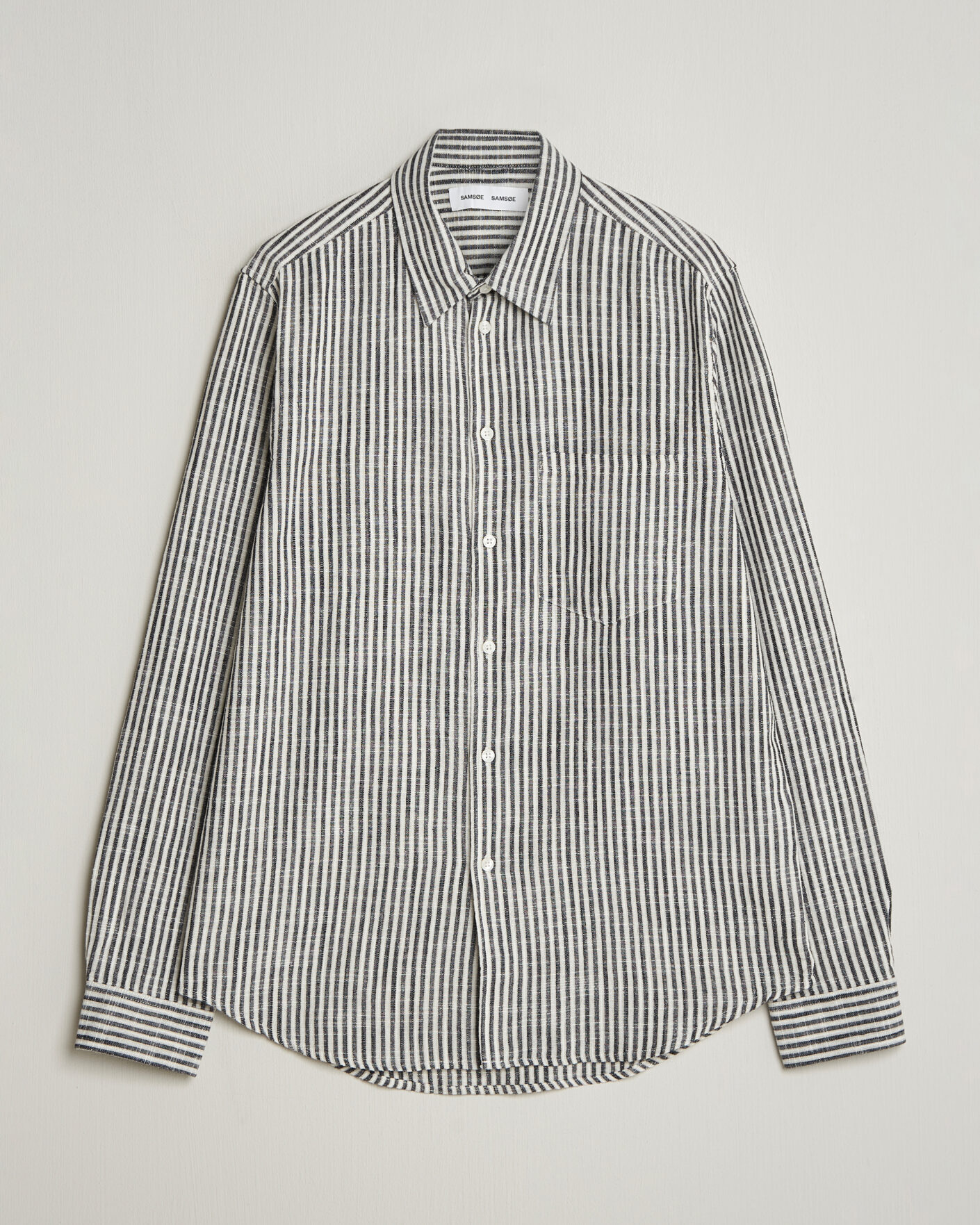 Hombres | Camisas | Samsøe Samsøe | Liam Cotton/Linen Striped Shirt Salute Navy