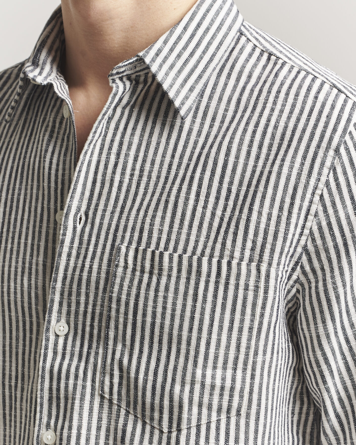 Hombres | Camisas | Samsøe Samsøe | Liam Cotton/Linen Striped Shirt Salute Navy
