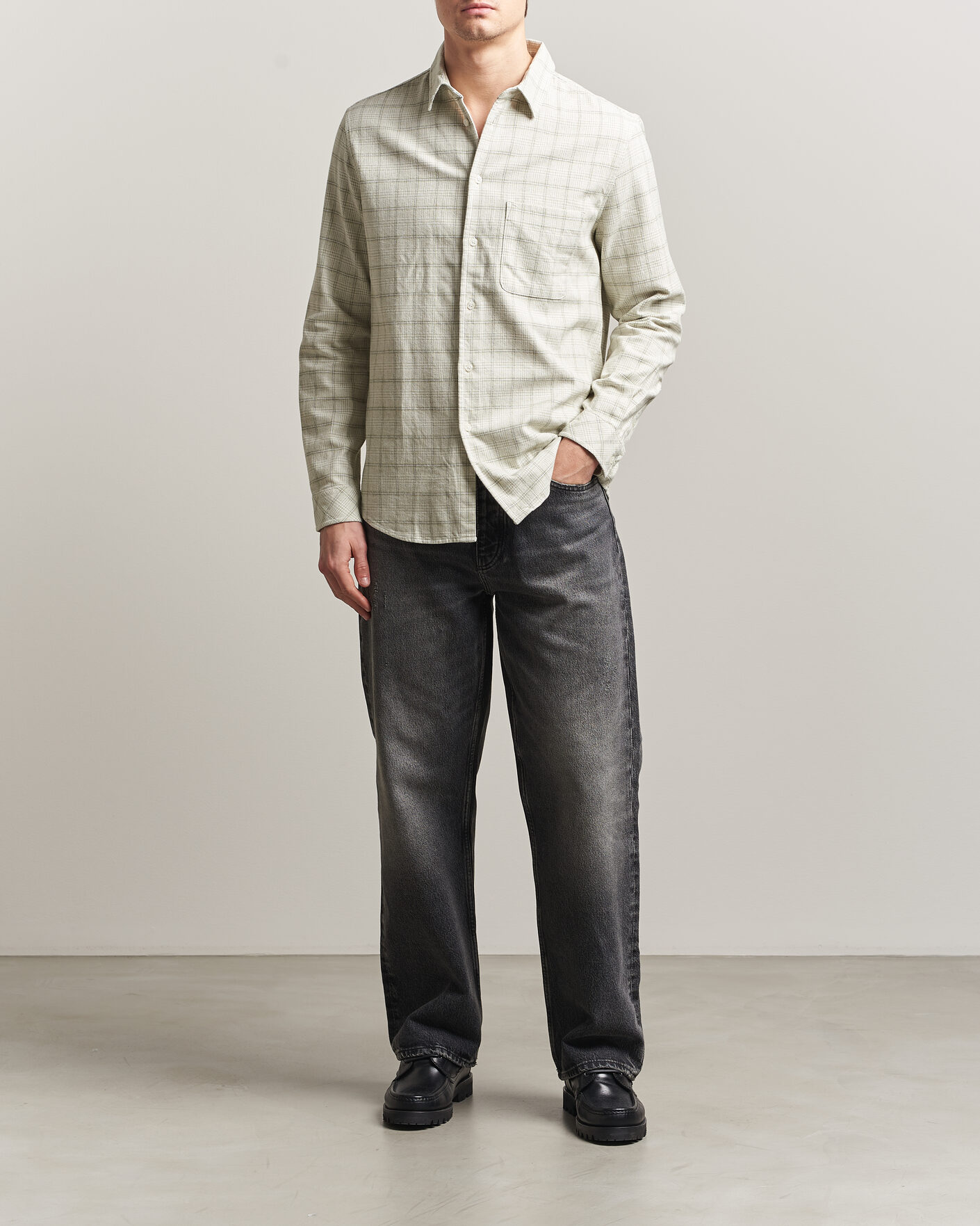 Hombres | Camisas | Samsøe Samsøe | Liam Checked Cotton Shirt Off White