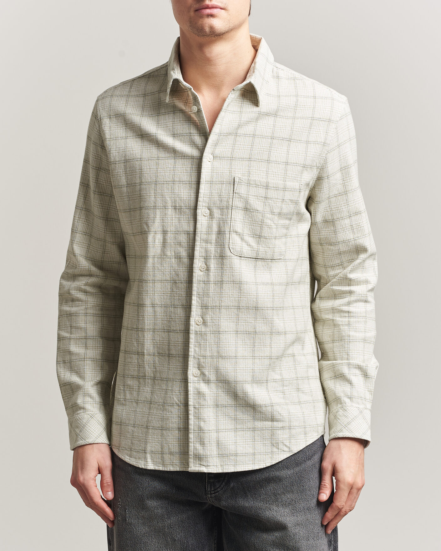 Hombres | Camisas | Samsøe Samsøe | Liam Checked Cotton Shirt Off White