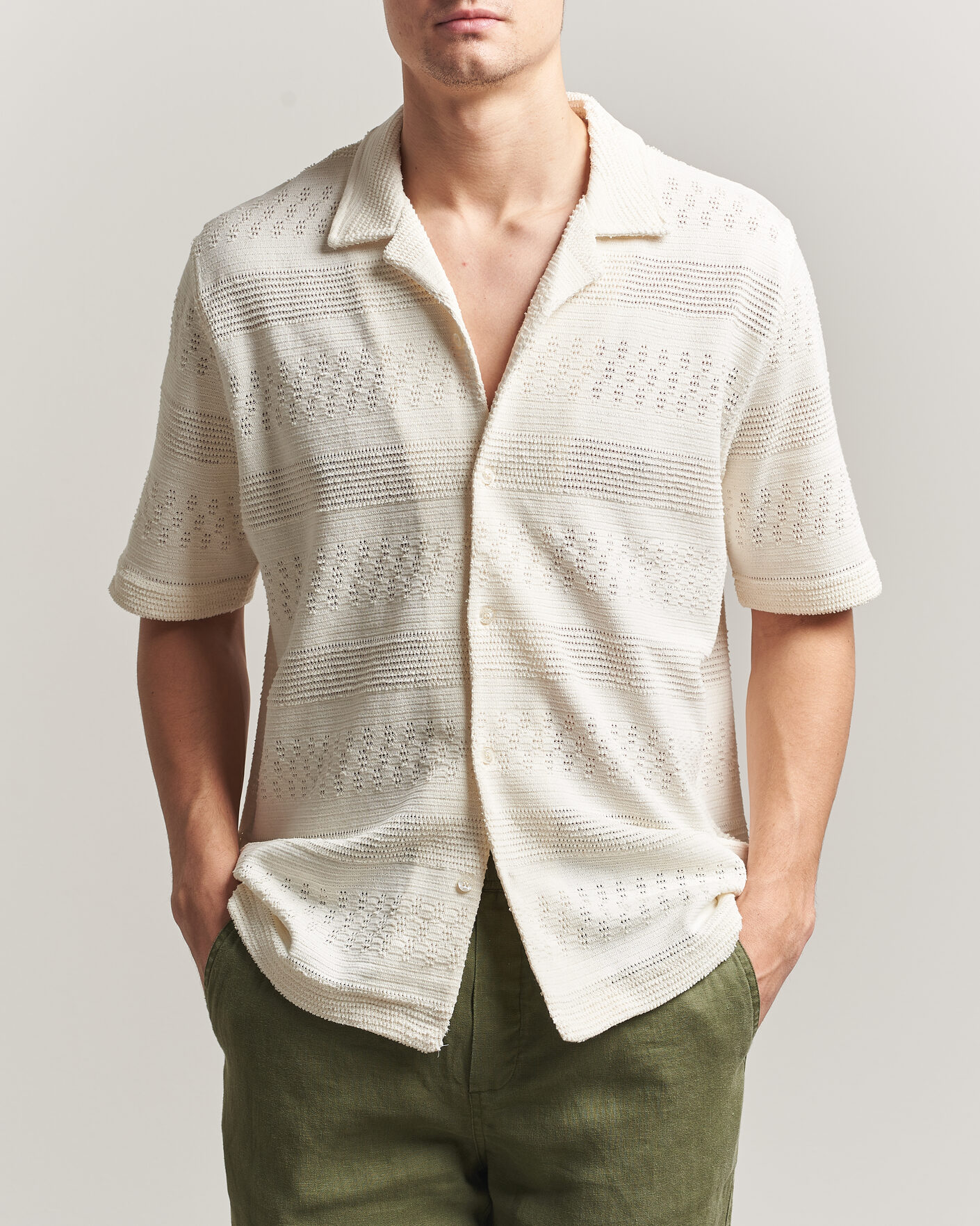 Hombres | Camisas | Samsøe Samsøe | Martin Knitted Short Sleeve Shirt Clear Cream