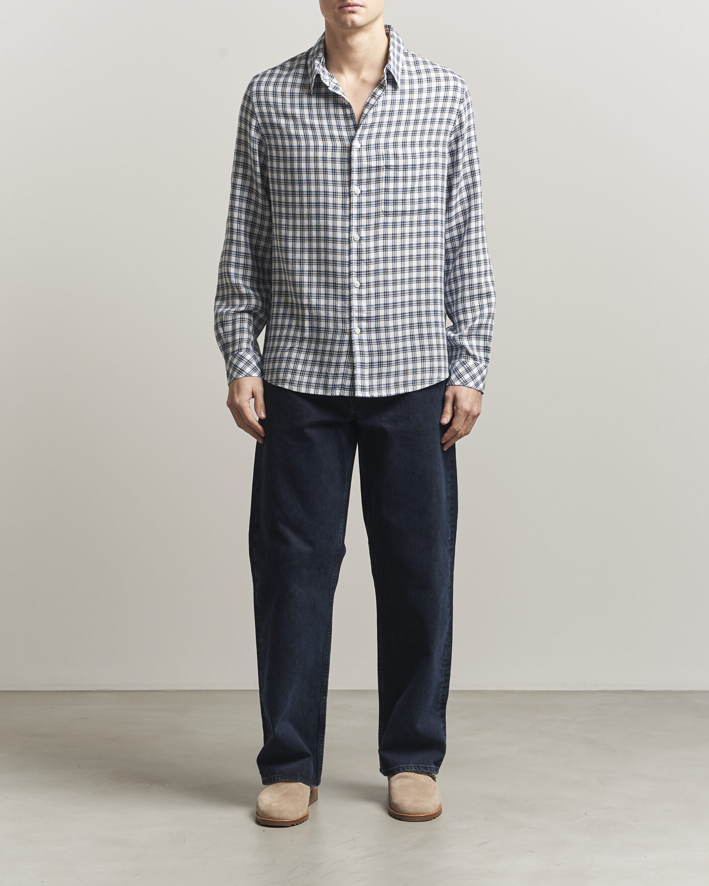 Hombres | Camisas | Samsøe Samsøe | Ryan Tencel Checked Shirt Blue