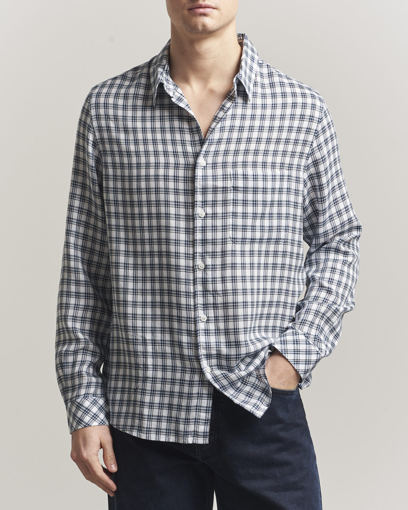 Hombres | Camisas | Samsøe Samsøe | Ryan Tencel Checked Shirt Blue