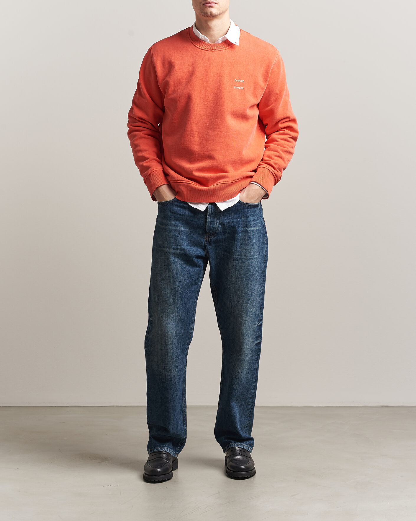 Hombres | Jerséis y prendas de punto | Samsøe Samsøe | Joel Washed Organic Cotton Sweatshirt Aurora Red