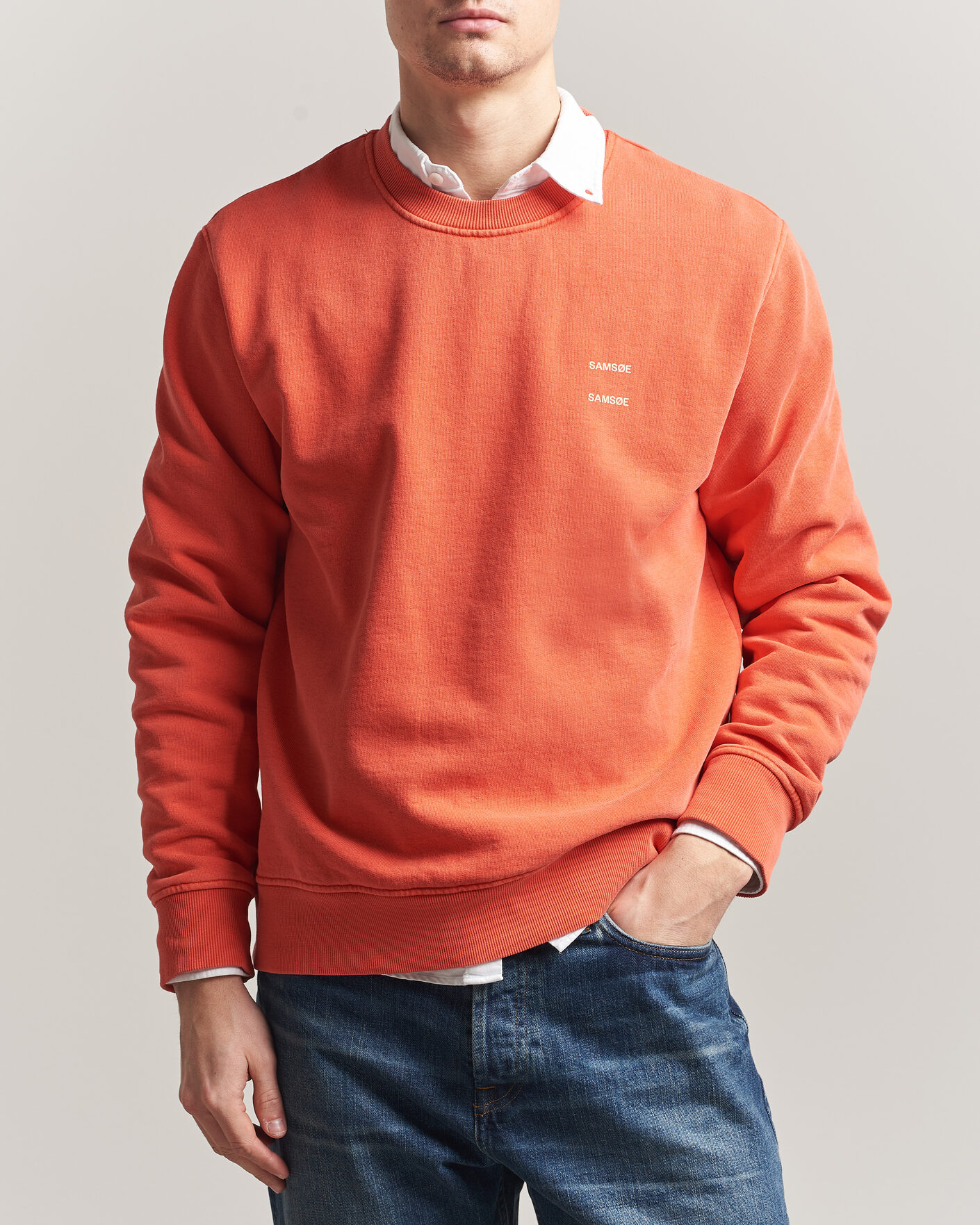 Hombres | Jerséis y prendas de punto | Samsøe Samsøe | Joel Washed Organic Cotton Sweatshirt Aurora Red