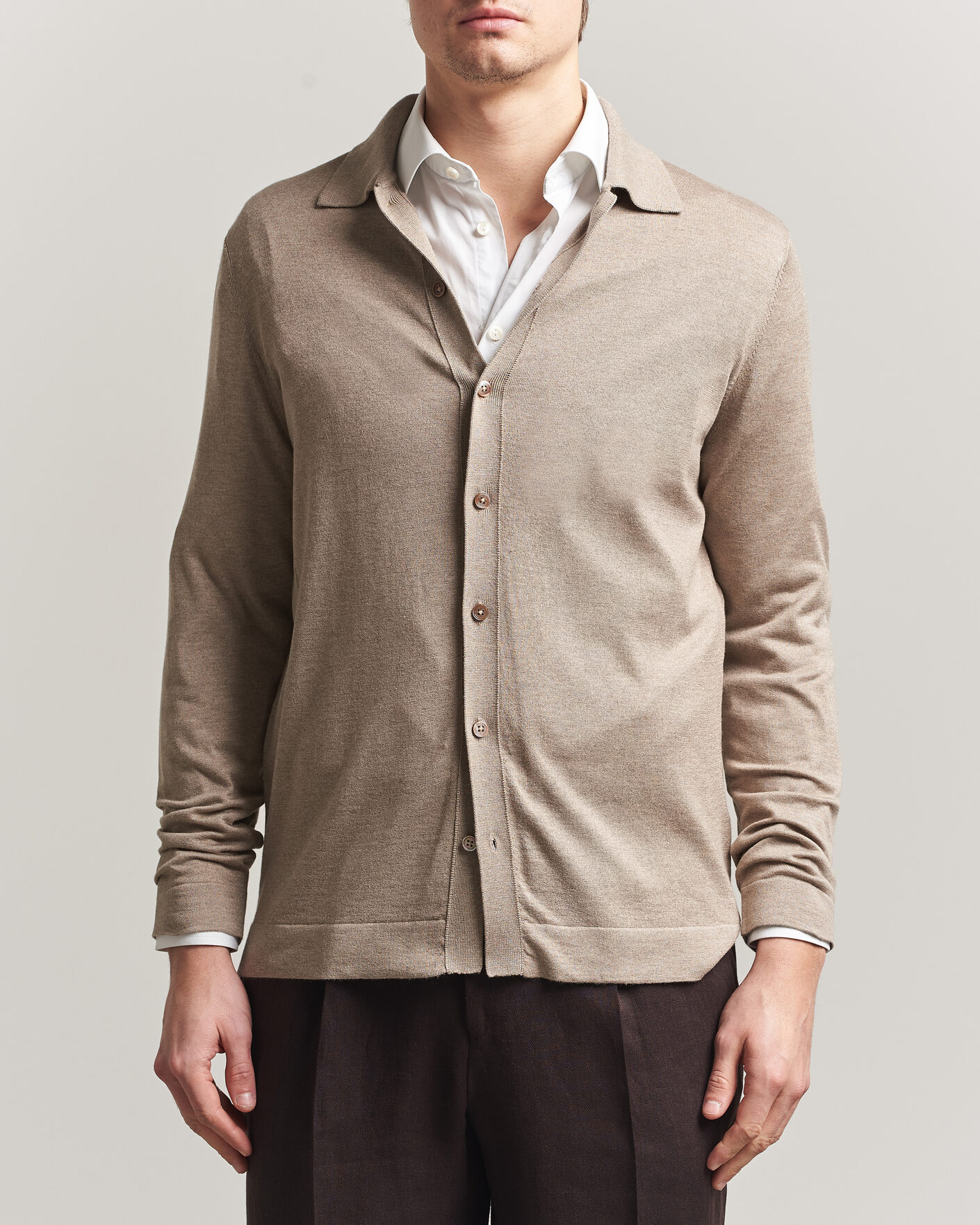 Hombres | Jerséis y prendas de punto | Stenströms | Silk/Cashmere Cardigan Taupe