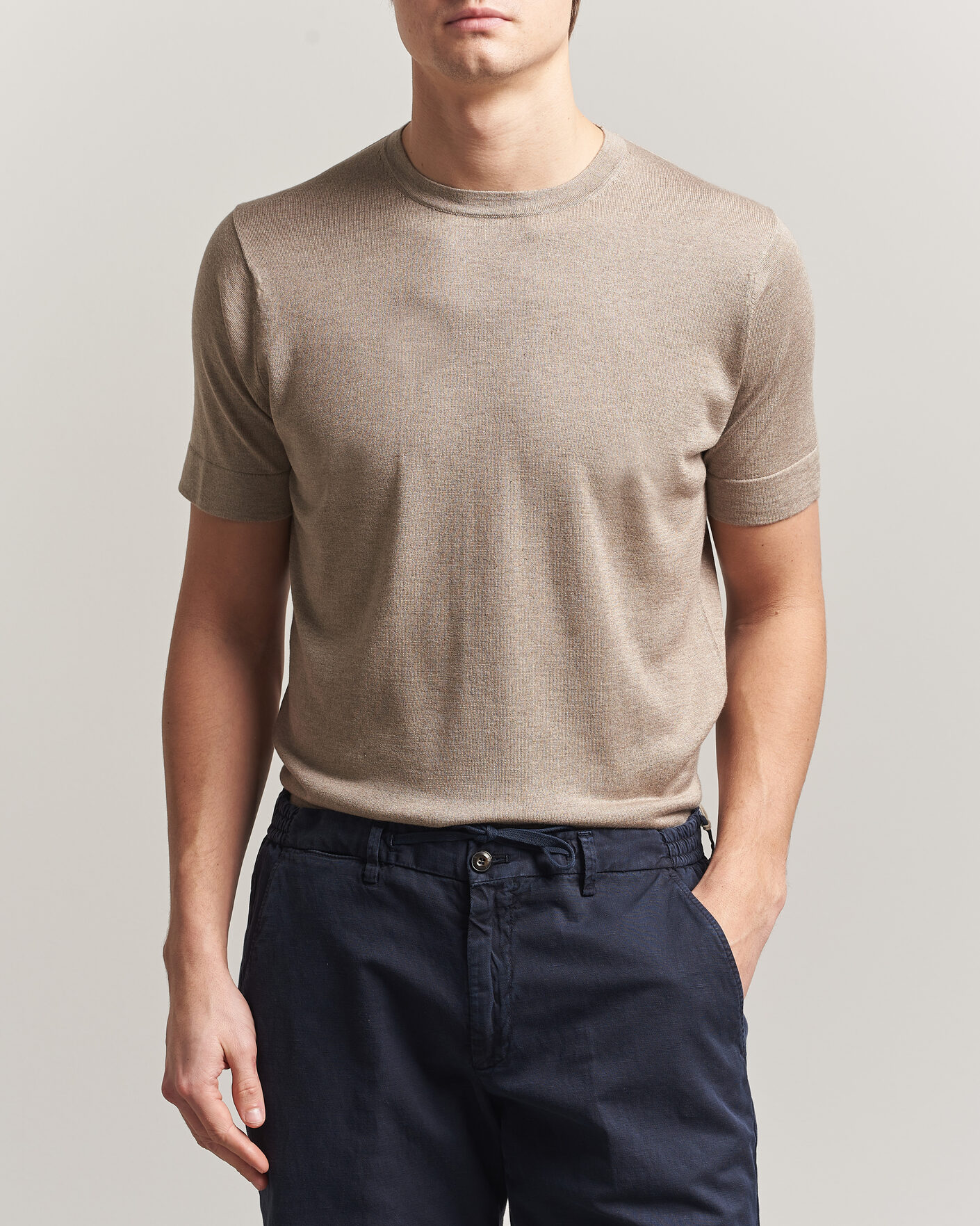 Hombres | Camisetas | Stenströms | Silk/Cashmere T-Shirt Taupe