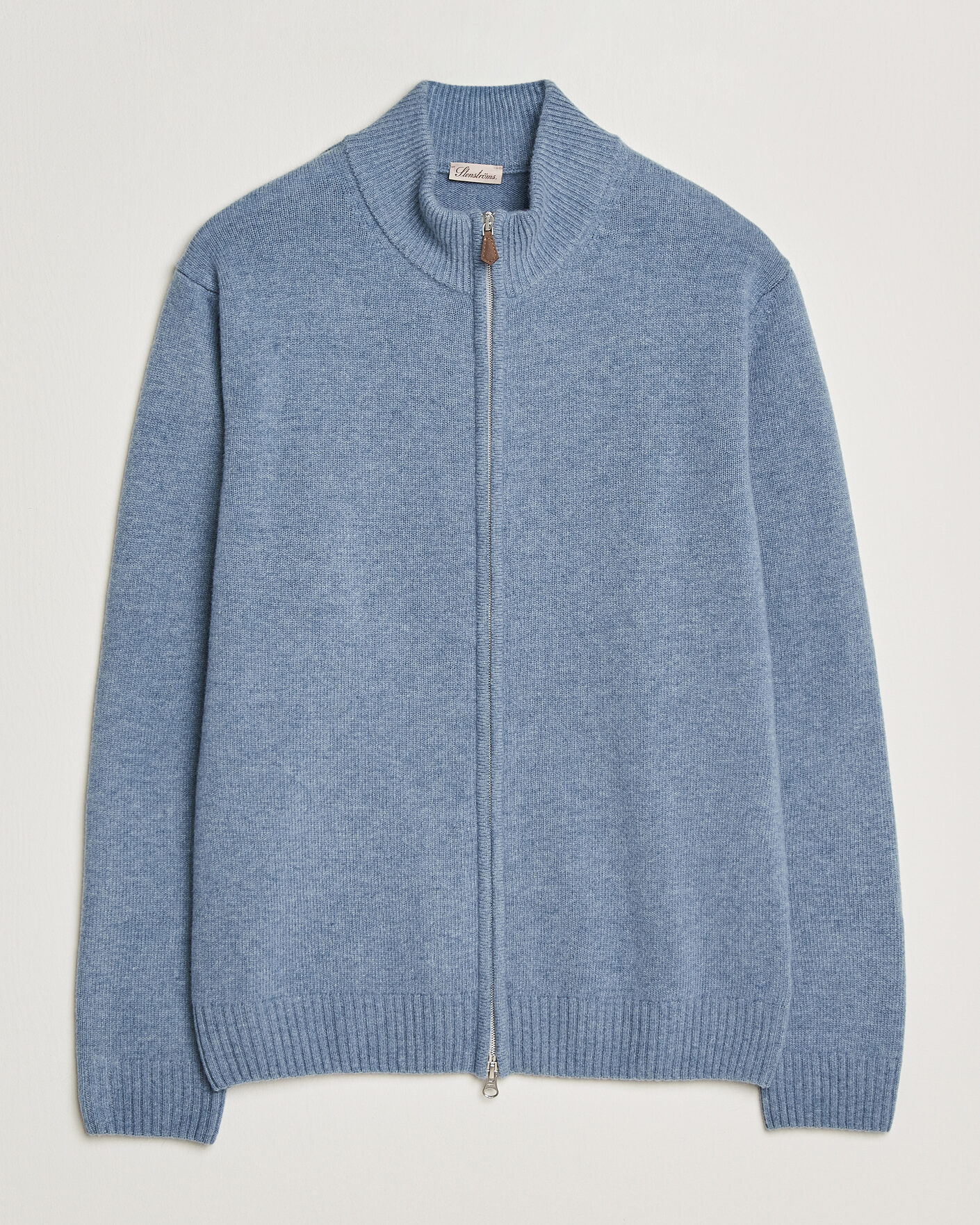 Hombres | Jerséis y prendas de punto | Stenströms | Brushed Merino Full Zip Light Blue