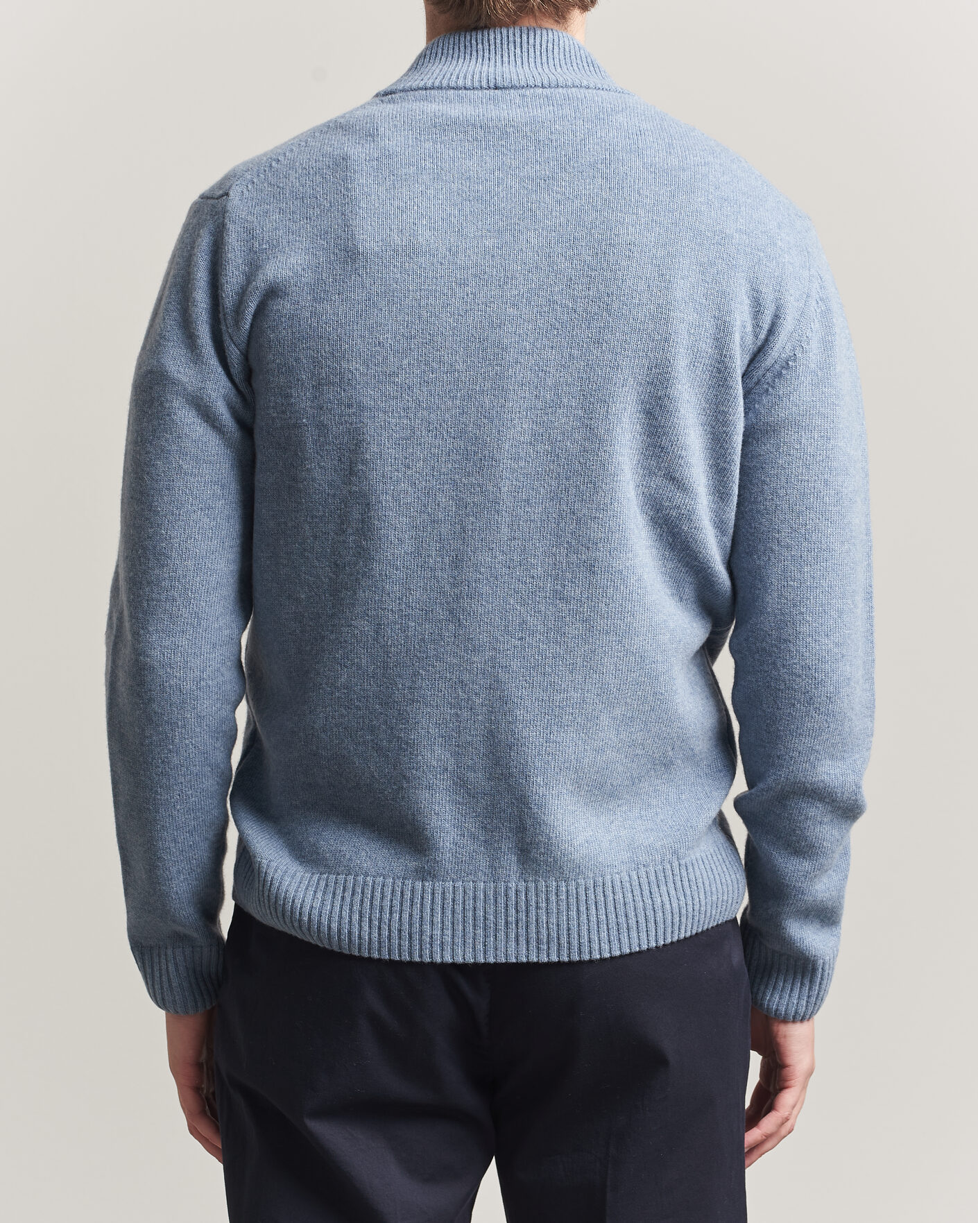 Hombres | Jerséis y prendas de punto | Stenströms | Brushed Merino Full Zip Light Blue
