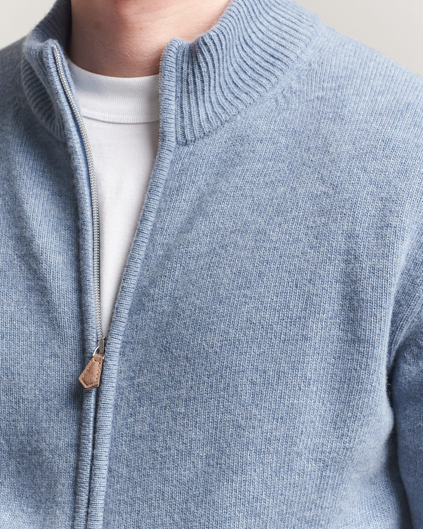 Hombres | Jerséis y prendas de punto | Stenströms | Brushed Merino Full Zip Light Blue