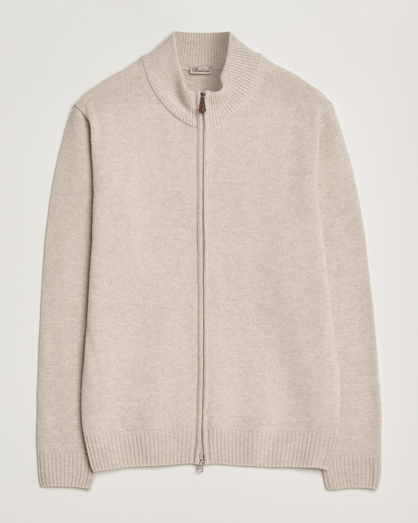 Hombres | Jerséis y prendas de punto | Stenströms | Brushed Merino Full Zip Beige