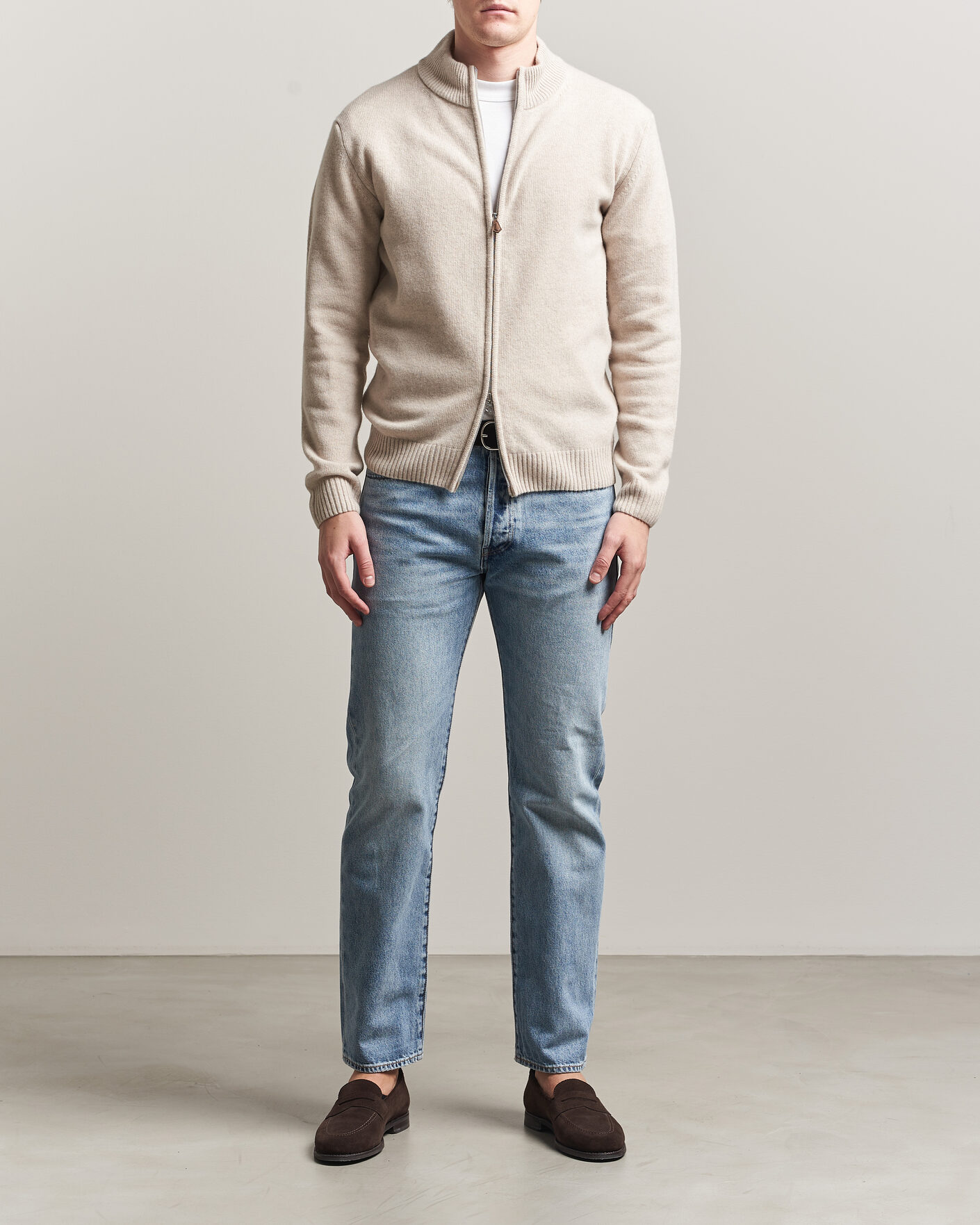 Hombres | Jerséis y prendas de punto | Stenströms | Brushed Merino Full Zip Beige