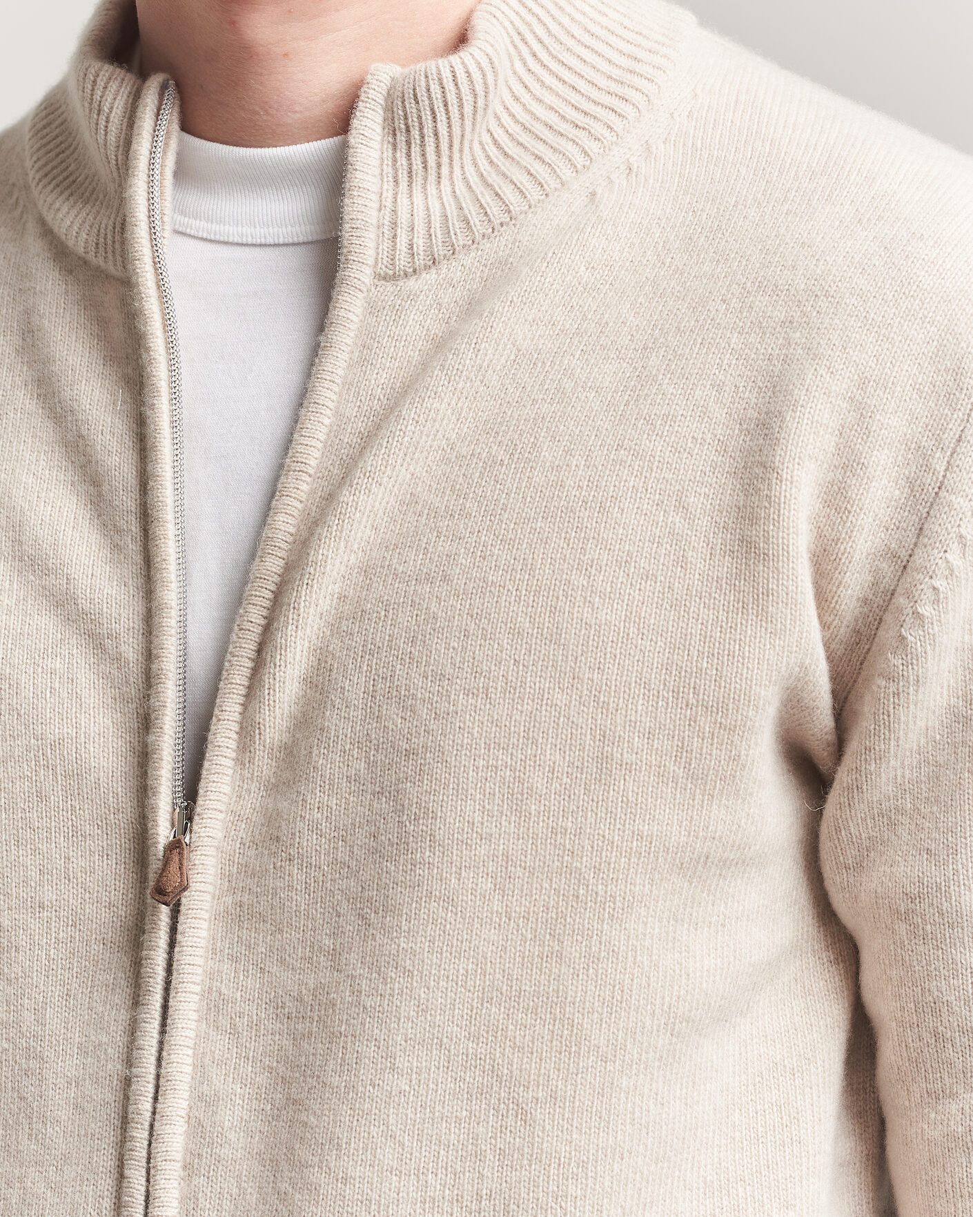 Hombres | Jerséis y prendas de punto | Stenströms | Brushed Merino Full Zip Beige