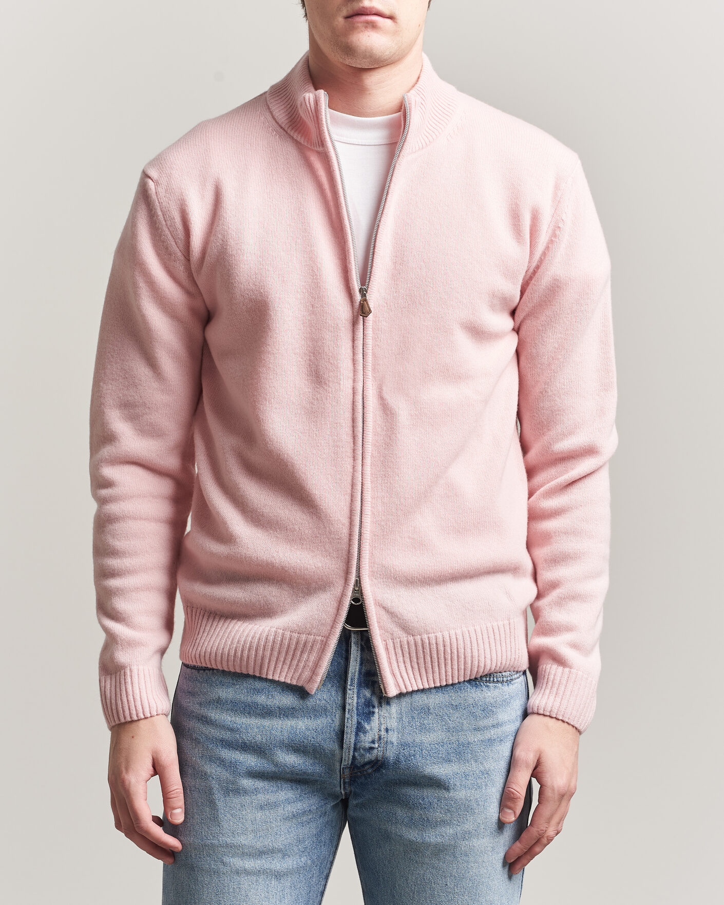 Hombres | Jerséis y prendas de punto | Stenströms | Brushed Merino Full Zip Pink