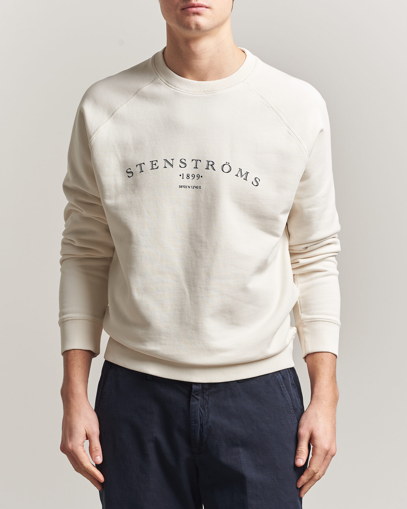 Hombres | Jerséis y prendas de punto | Stenströms | Raglan Crew Logo Sweater White