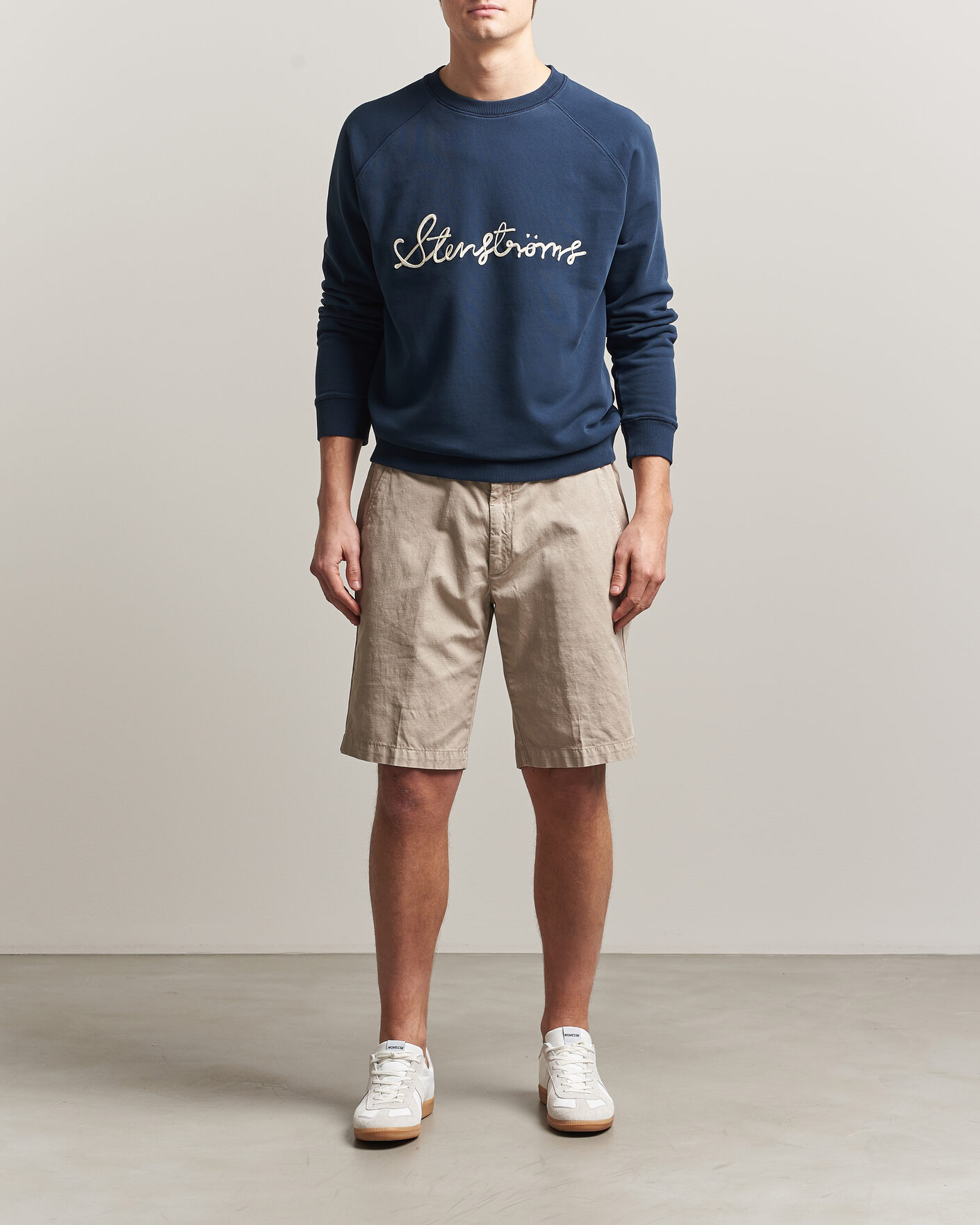 Hombres | Jerséis y prendas de punto | Stenströms | Raglan Crew Logo Sweater Navy