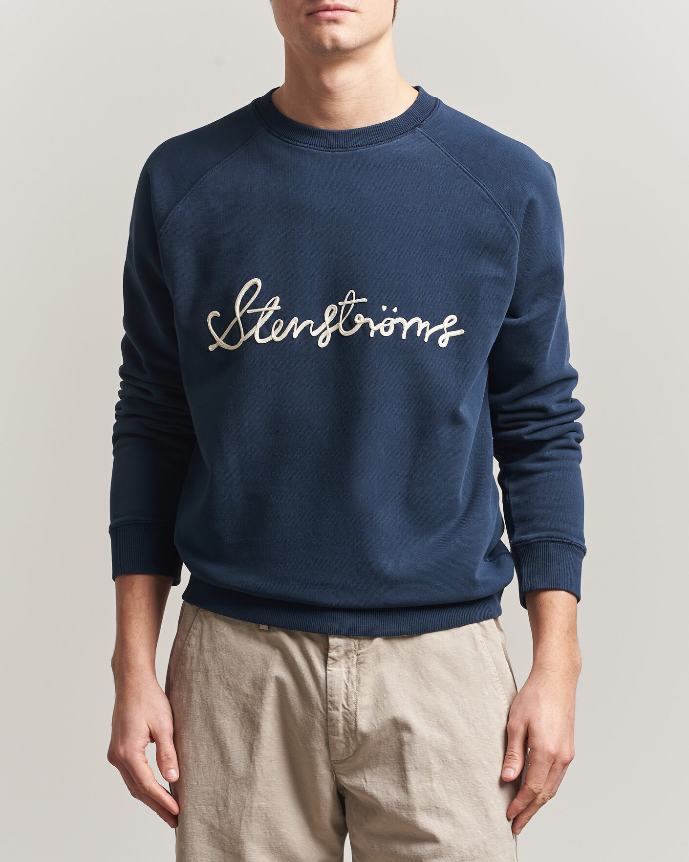 Hombres | Jerséis y prendas de punto | Stenströms | Raglan Crew Logo Sweater Navy