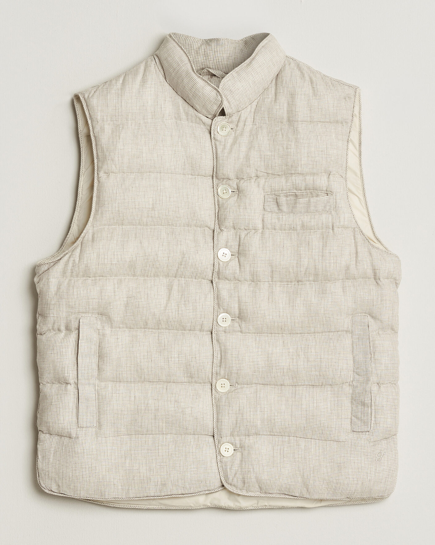 Hombres | Chalecos | Stenströms | Padded Mini Houndstooth Linen Vest Beige