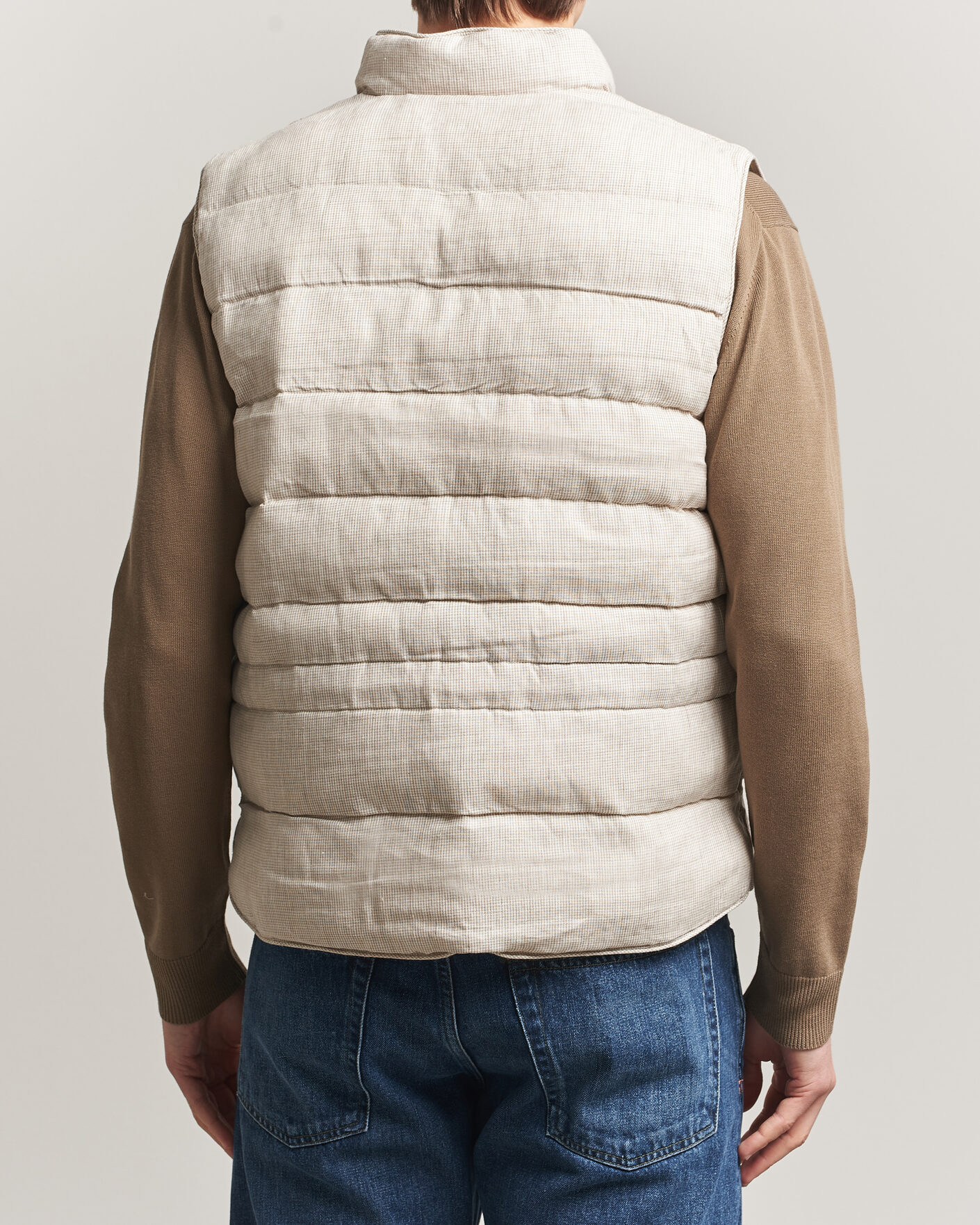 Hombres | Chalecos | Stenströms | Padded Mini Houndstooth Linen Vest Beige