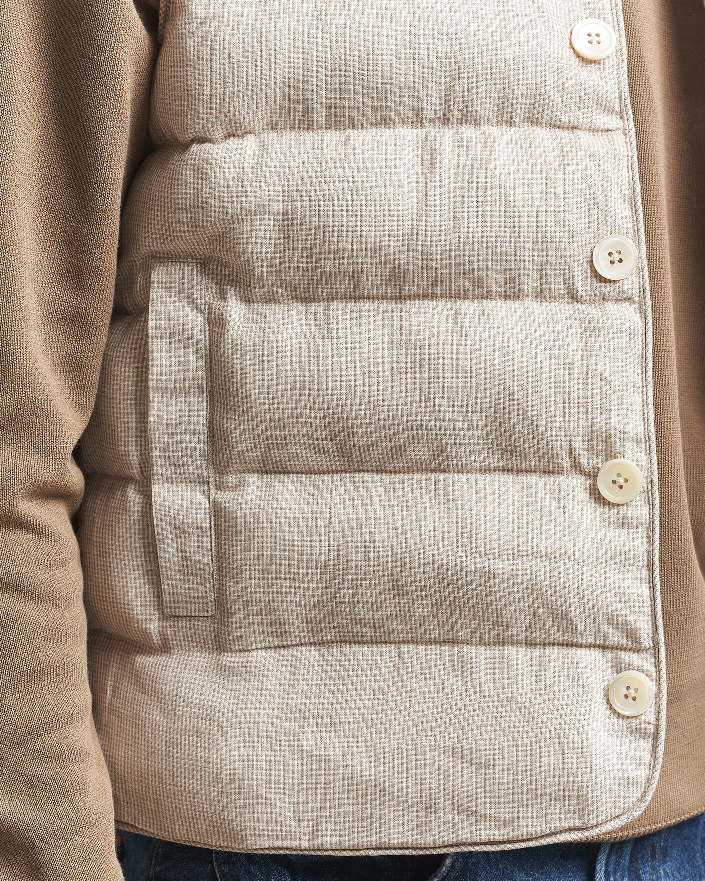 Hombres | Chalecos | Stenströms | Padded Mini Houndstooth Linen Vest Beige