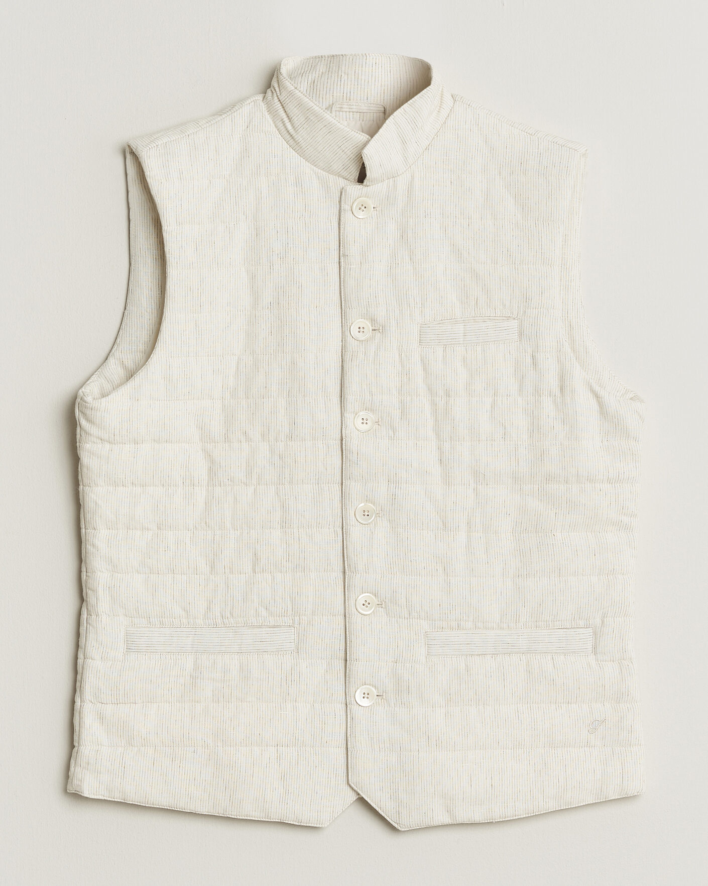 Hombres | Chalecos | Stenströms | Mid Layer Pin Stripe Linen Vest Off White