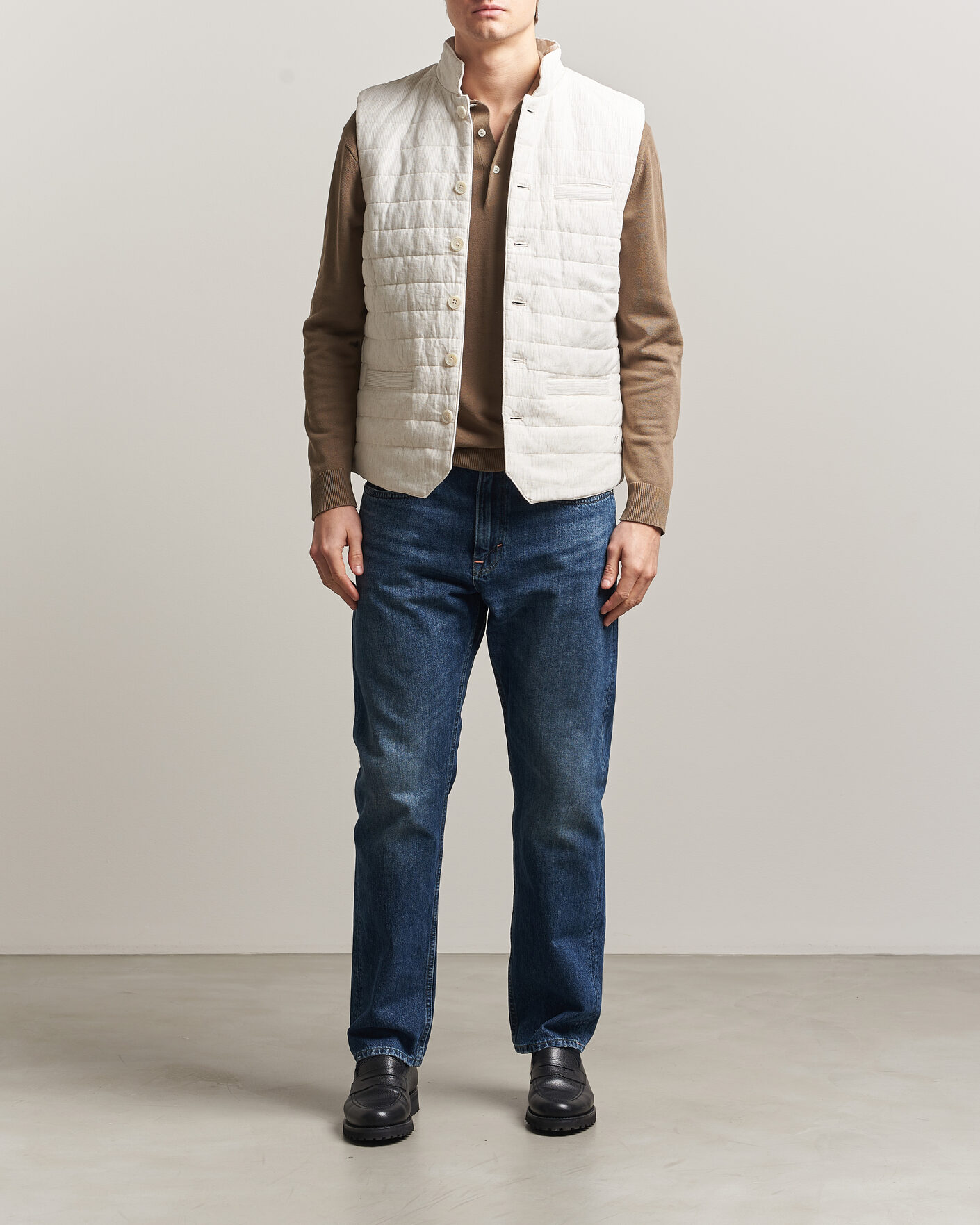 Hombres | Chalecos | Stenströms | Mid Layer Pin Stripe Linen Vest Off White
