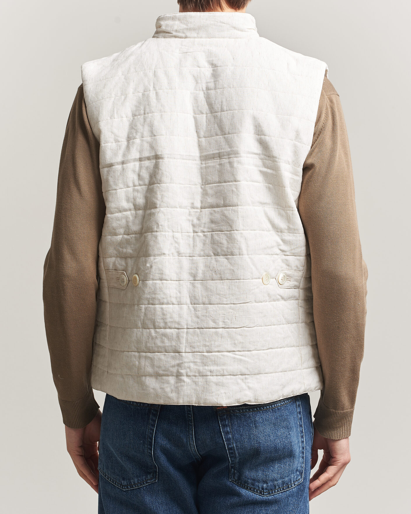 Hombres | Chalecos | Stenströms | Mid Layer Pin Stripe Linen Vest Off White