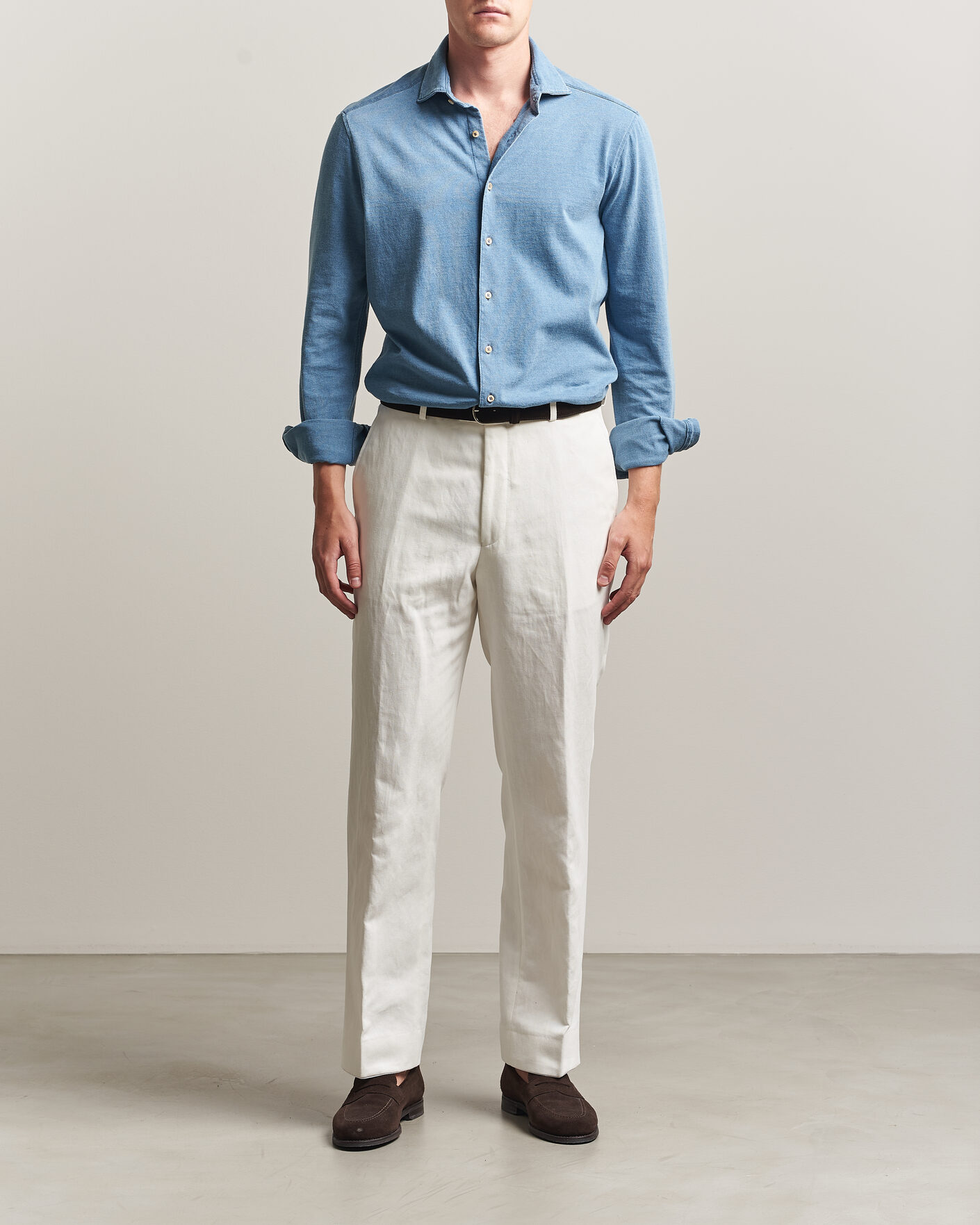 Hombres | Camisas | Stenströms | Jersey Denim Shirt Blue