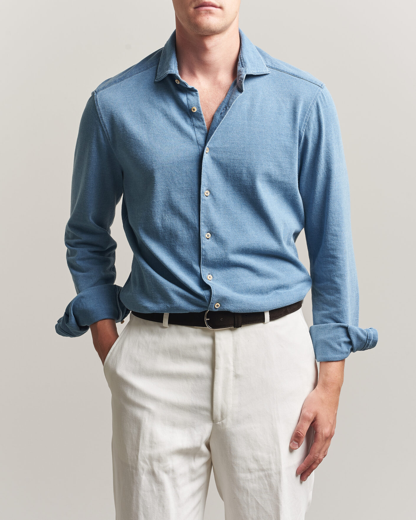 Hombres | Camisas | Stenströms | Jersey Denim Shirt Blue