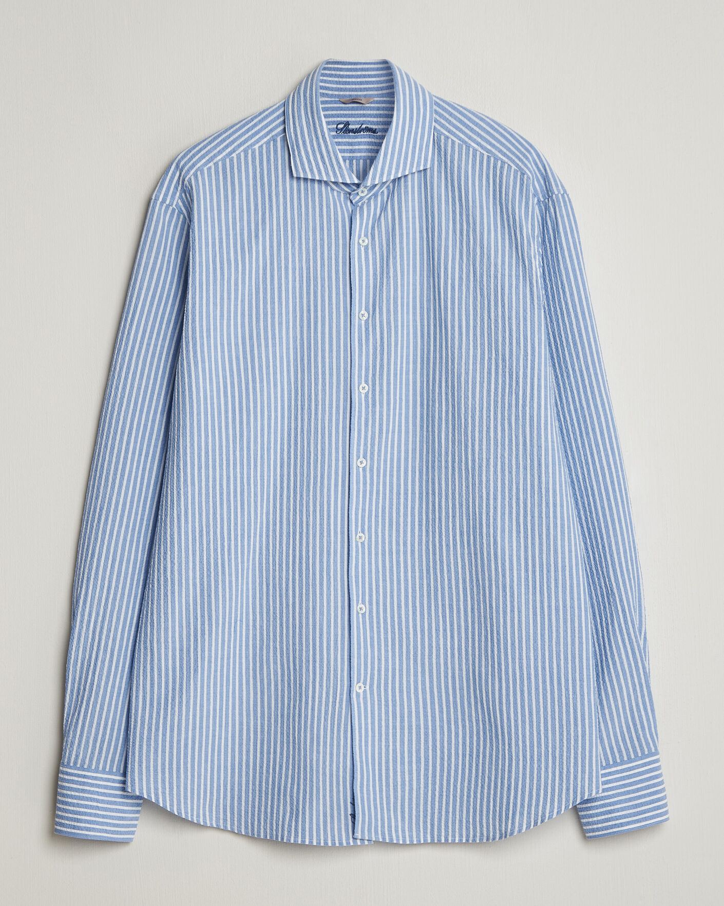 Hombres | Camisas | Stenströms | Regular Fit Striped Seersucker Shirt Blue