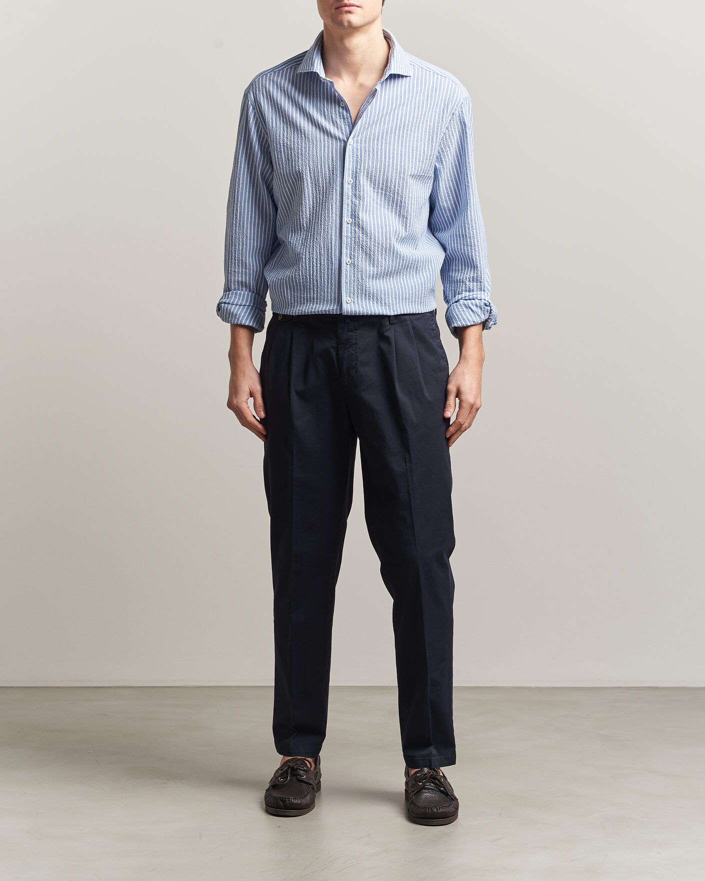 Hombres | Camisas | Stenströms | Regular Fit Striped Seersucker Shirt Blue