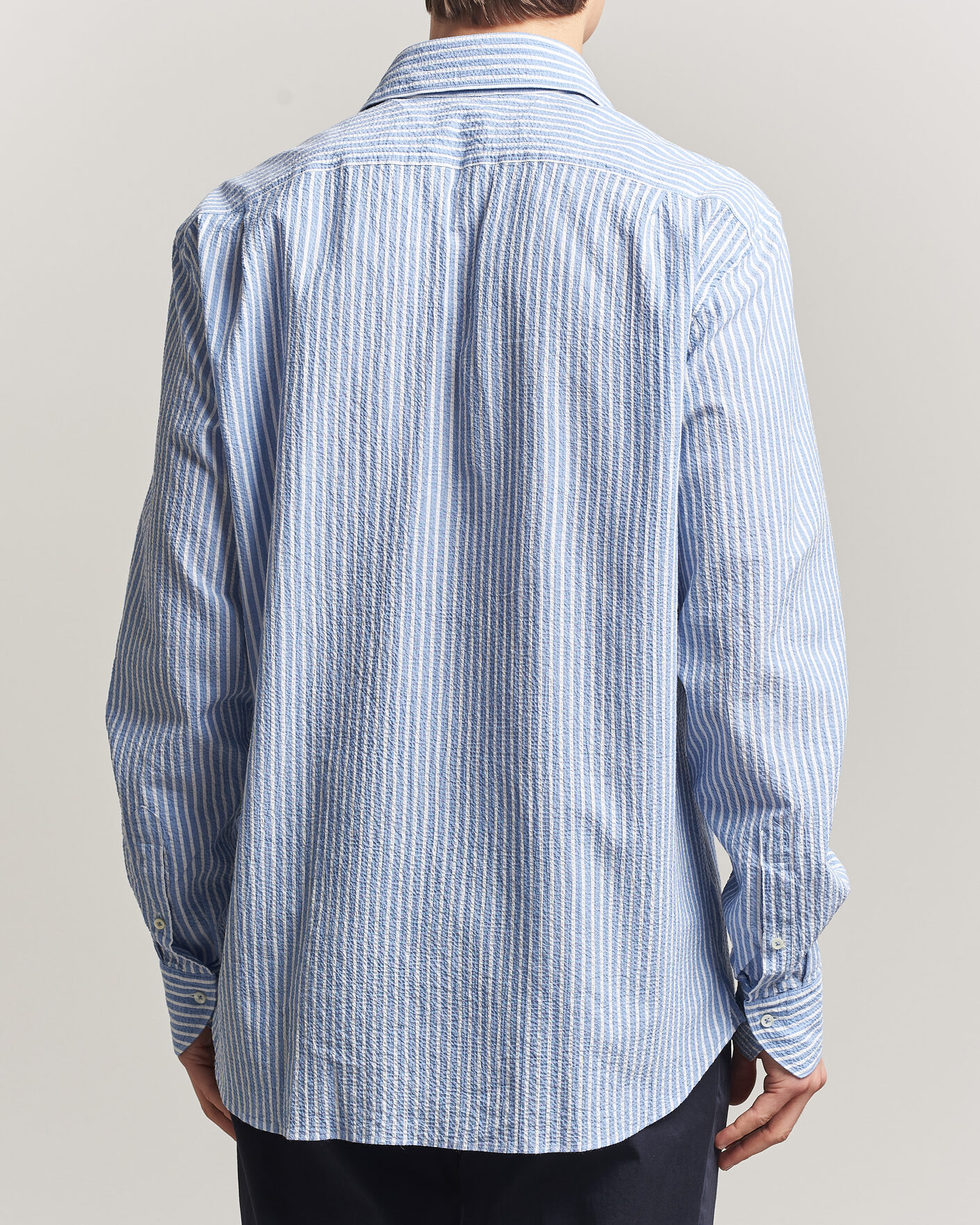 Hombres | Camisas | Stenströms | Regular Fit Striped Seersucker Shirt Blue